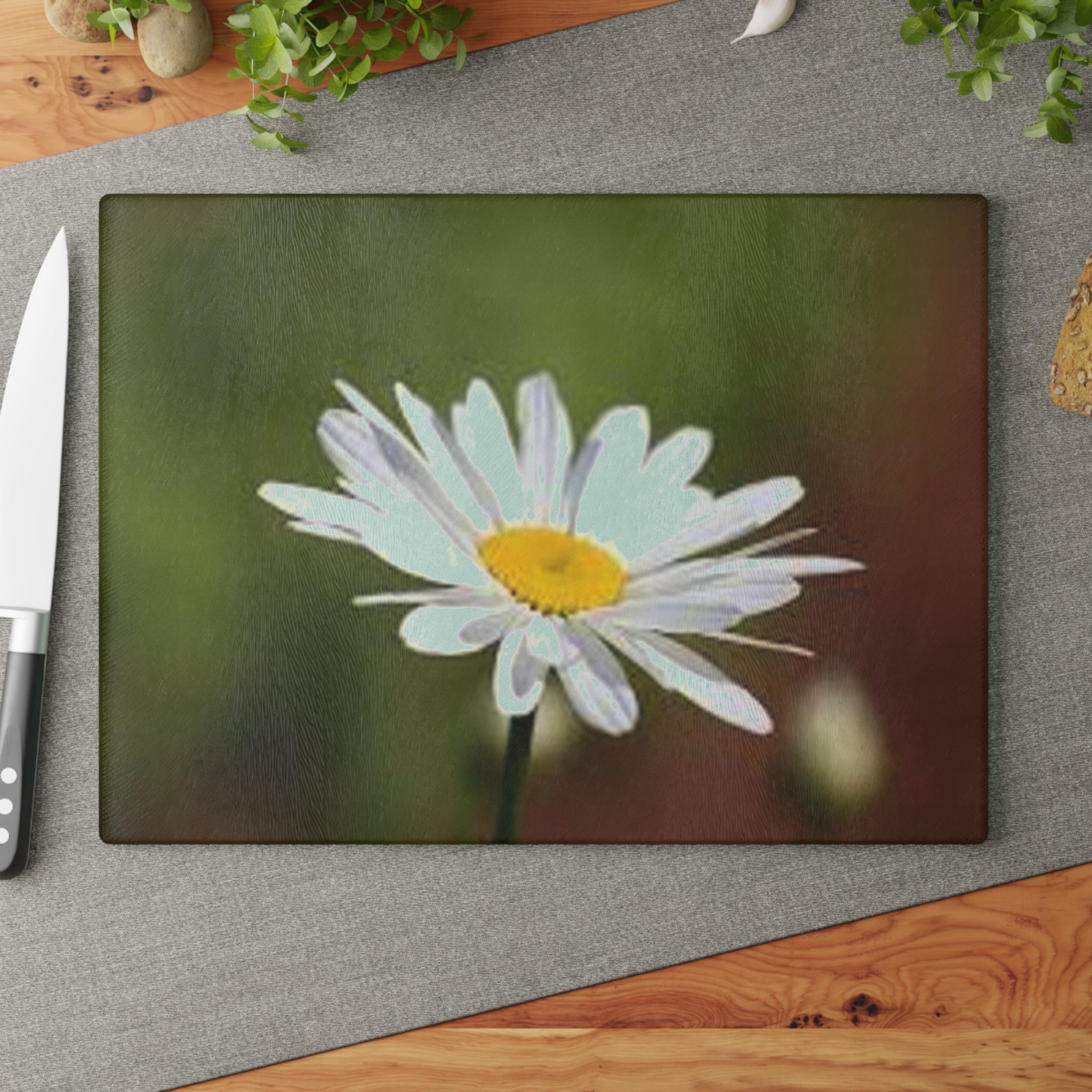 White Daisy Photograph Glass Cutting Board | Floral Kitchen Decor