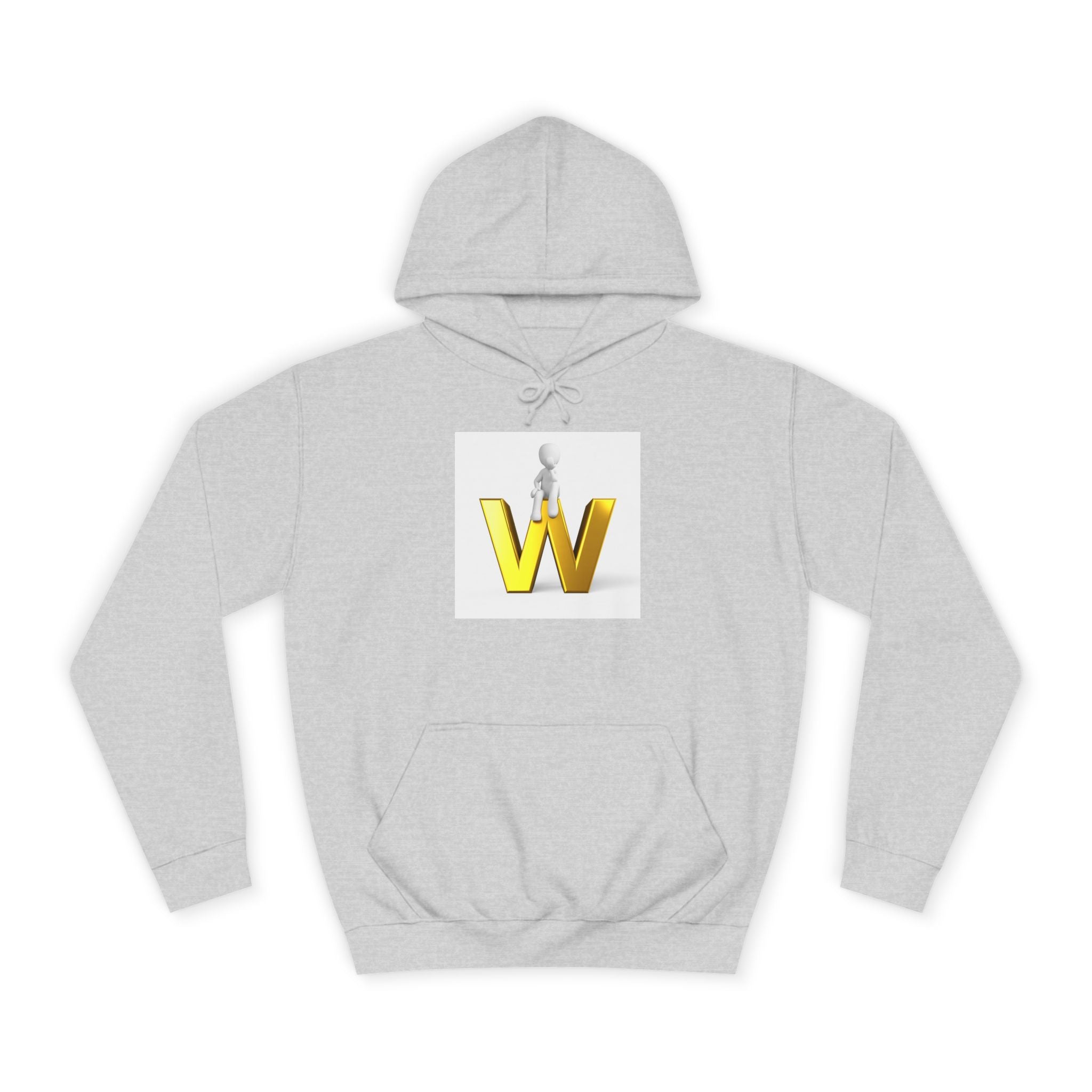 Sweat à capuche lettre W dorée 3D avec figurine assise | Sweat-shirt initiale W