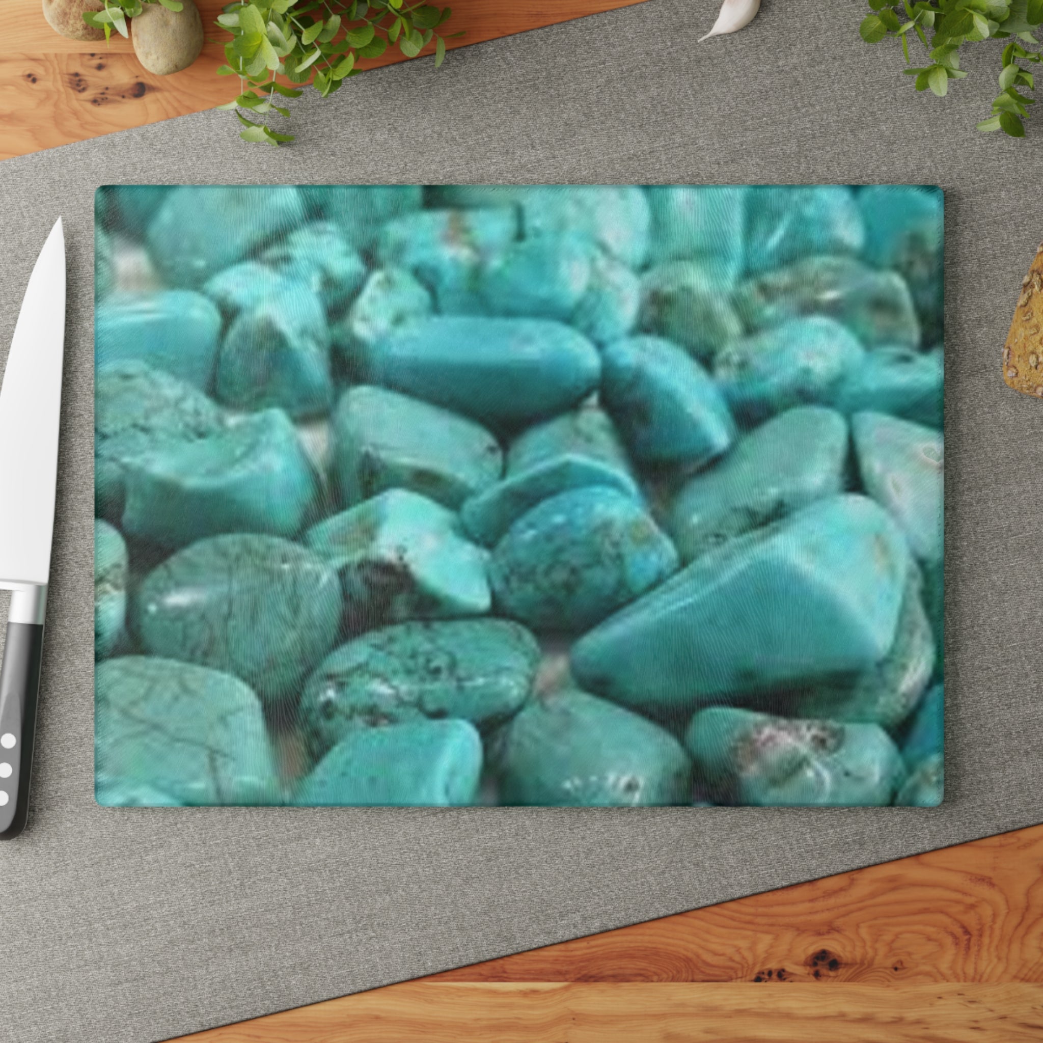 Turquoise Pebble Pattern Glass Cutting Board | Gemstone Kitchen Board
