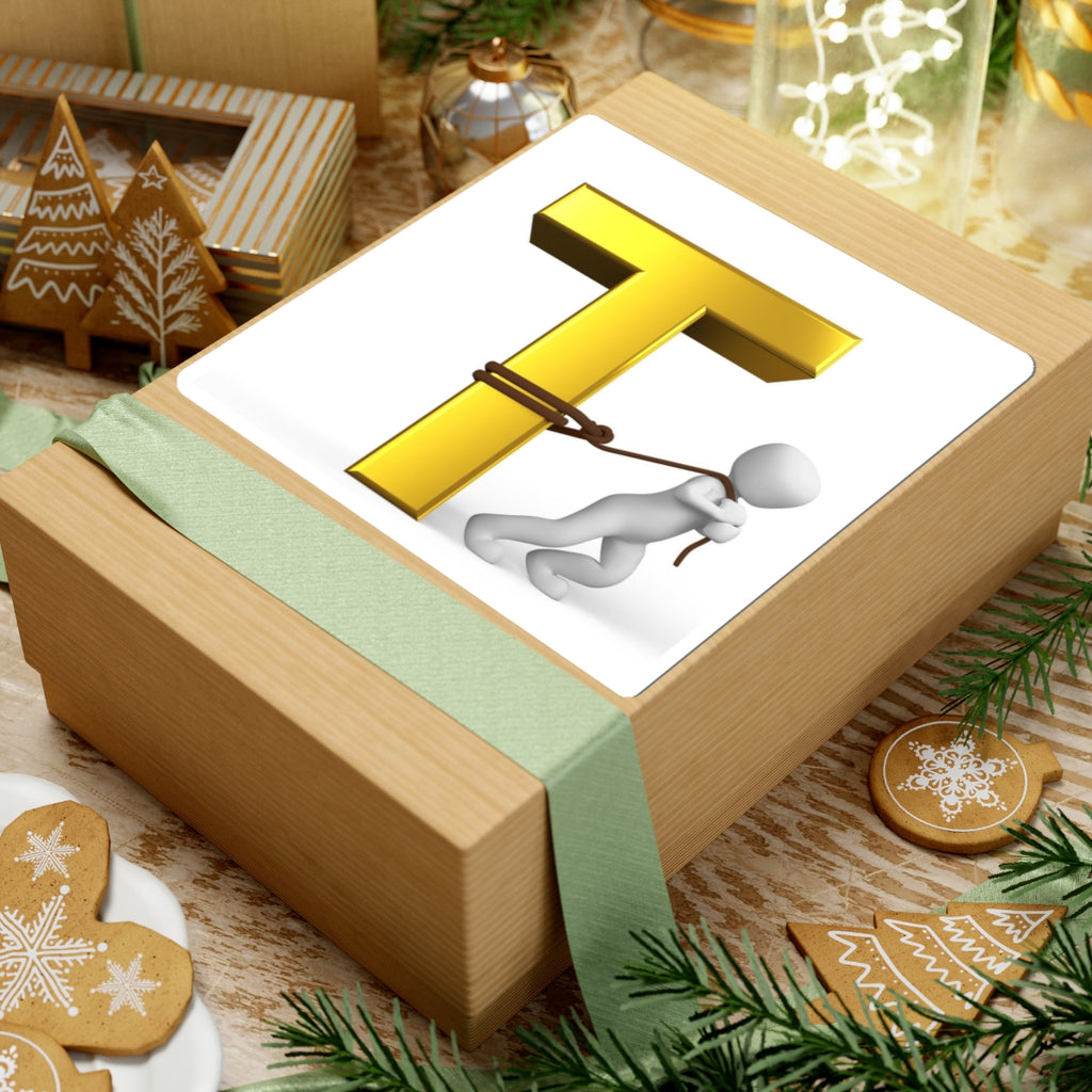 Man Pulling Gold Letter T sticker | Alphabet Initial Vinyl Kiss-Cut