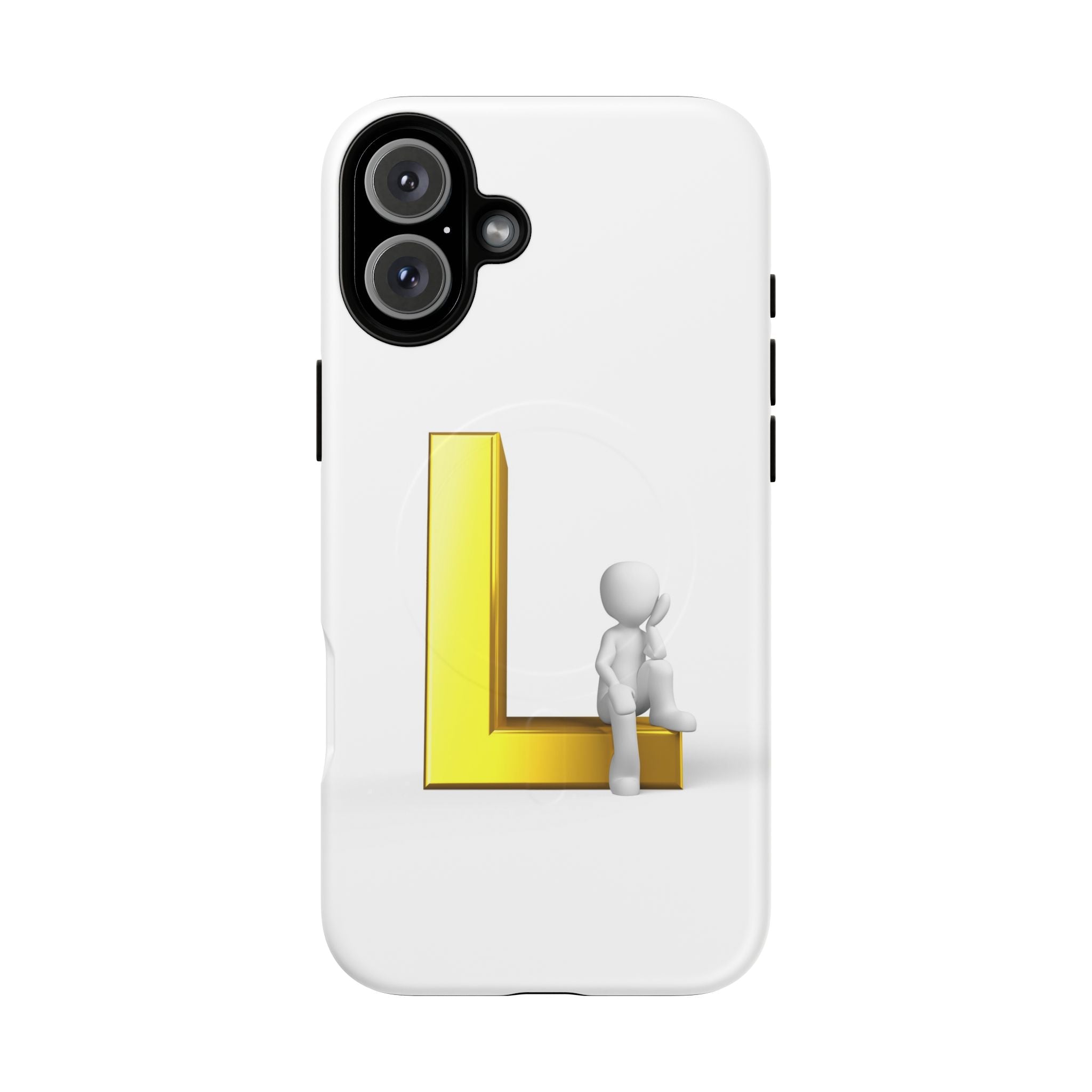 Yellow 3D Letter L with Sitting Figure phone case | Tough Magnetic Case