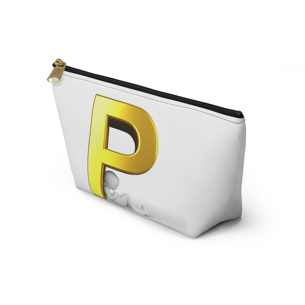 Gold Letter P monogram accessory pouch | T-bottom cosmetic bag