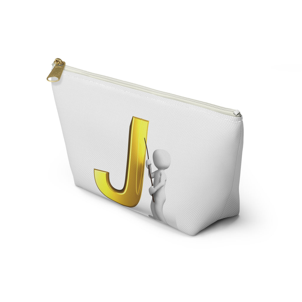 Gold Letter J with Pointing Character Accessory Pouch | Monogram Makeup Bag