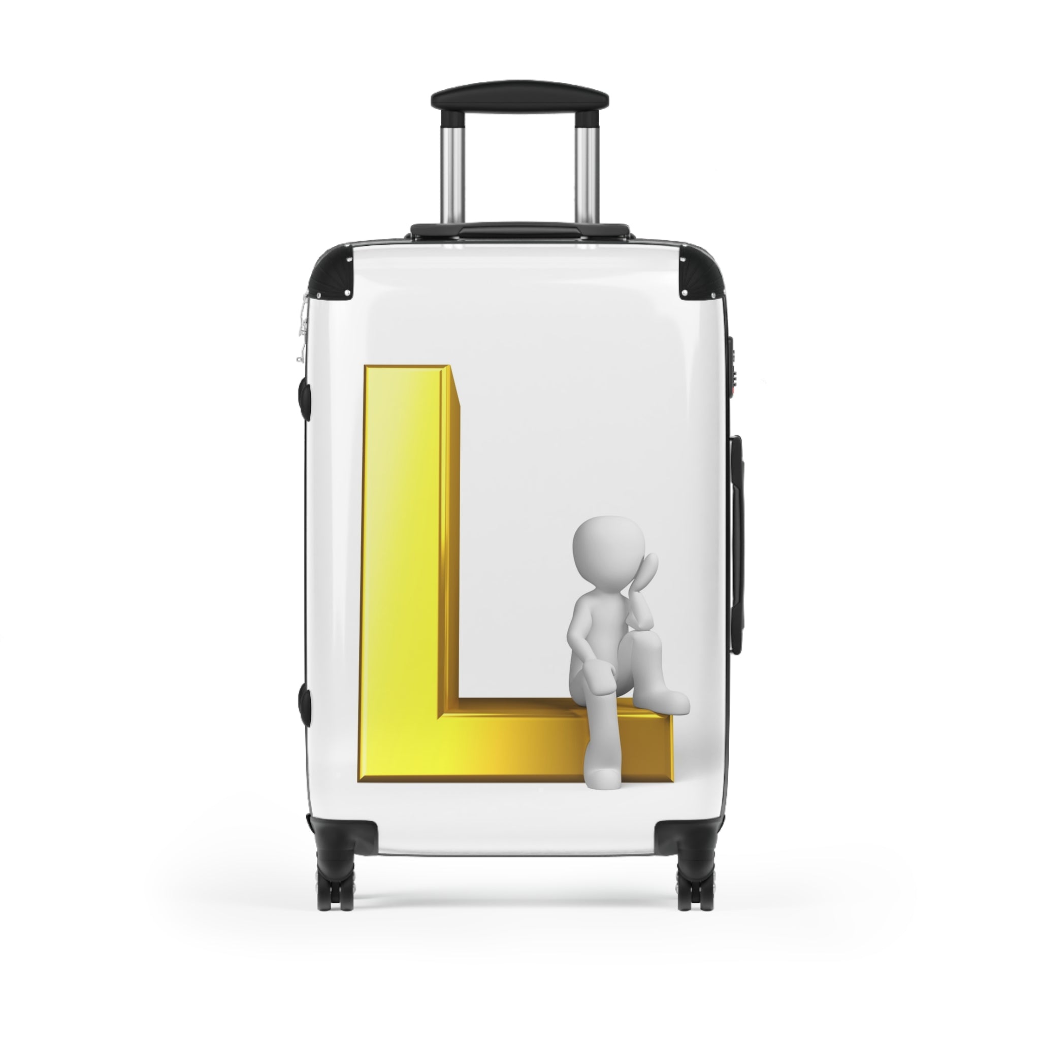 Gold Letter L with Sitting Figure Suitcase | Personalized Initial L Luggage