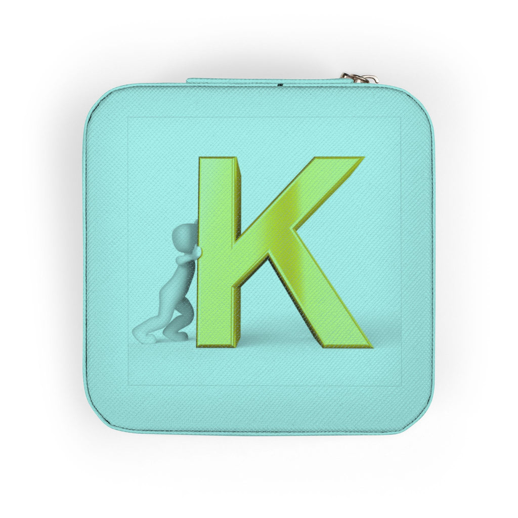 Gold Initial K Jewelry Travel Case | Compact Pink Ring Earring Organizer