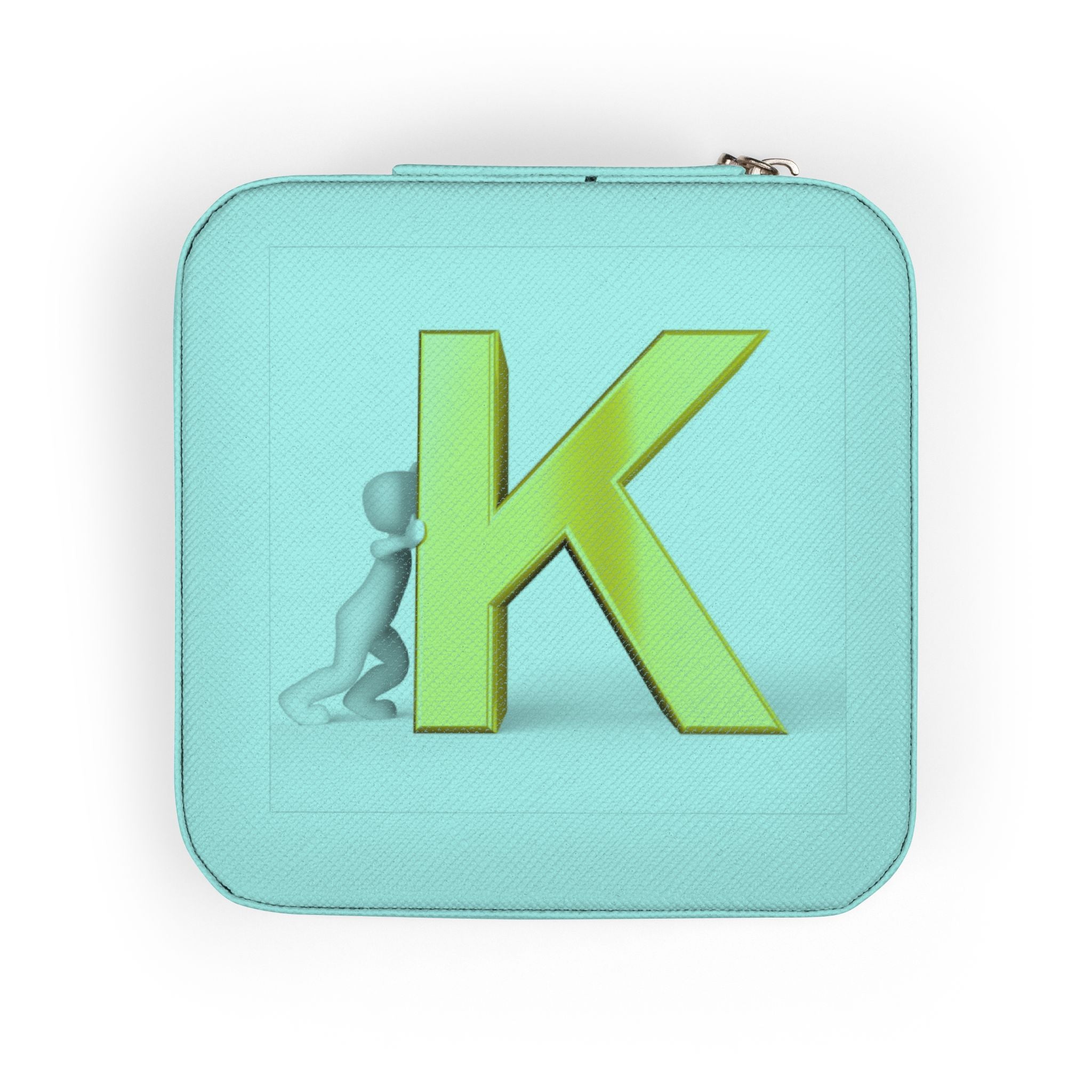 Gold Initial K Jewelry Travel Case | Compact Pink Ring Earring Organizer