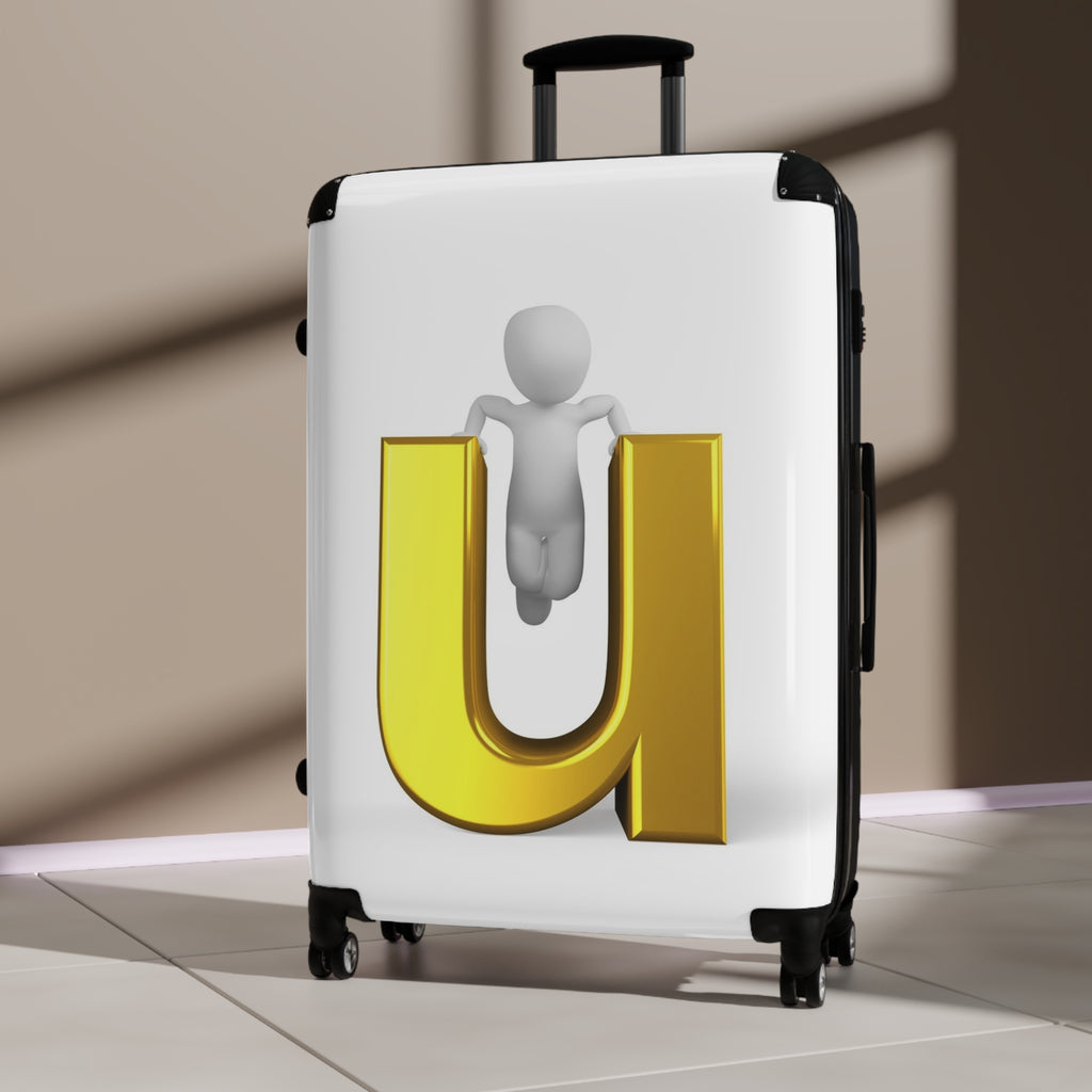3D Gold Letter U with Figure Suitcase | Personalized Luggage Decal