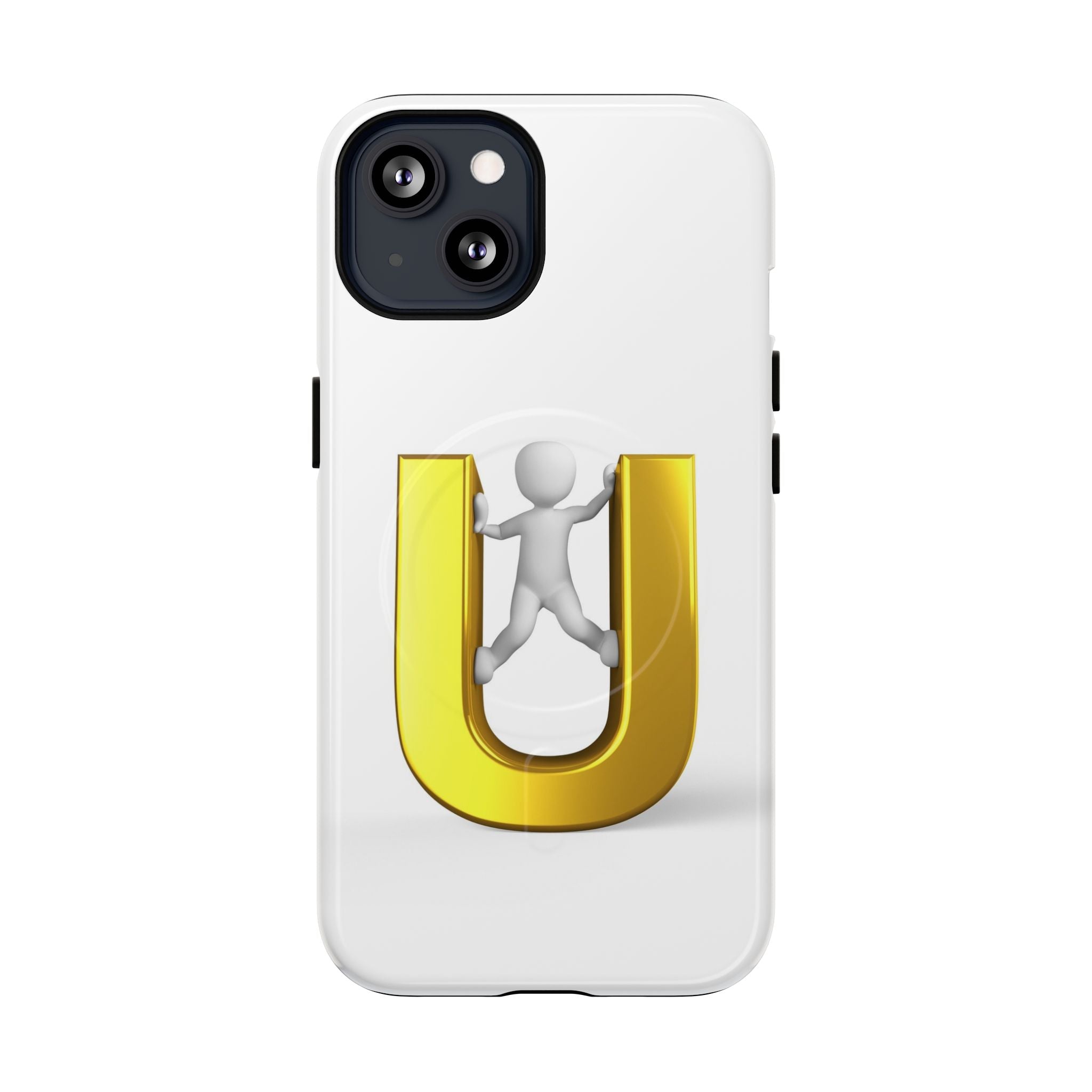Coque de téléphone en 3D Dorée Lettre U avec Bonhomme Allumette | Coque Magnétique Robuste