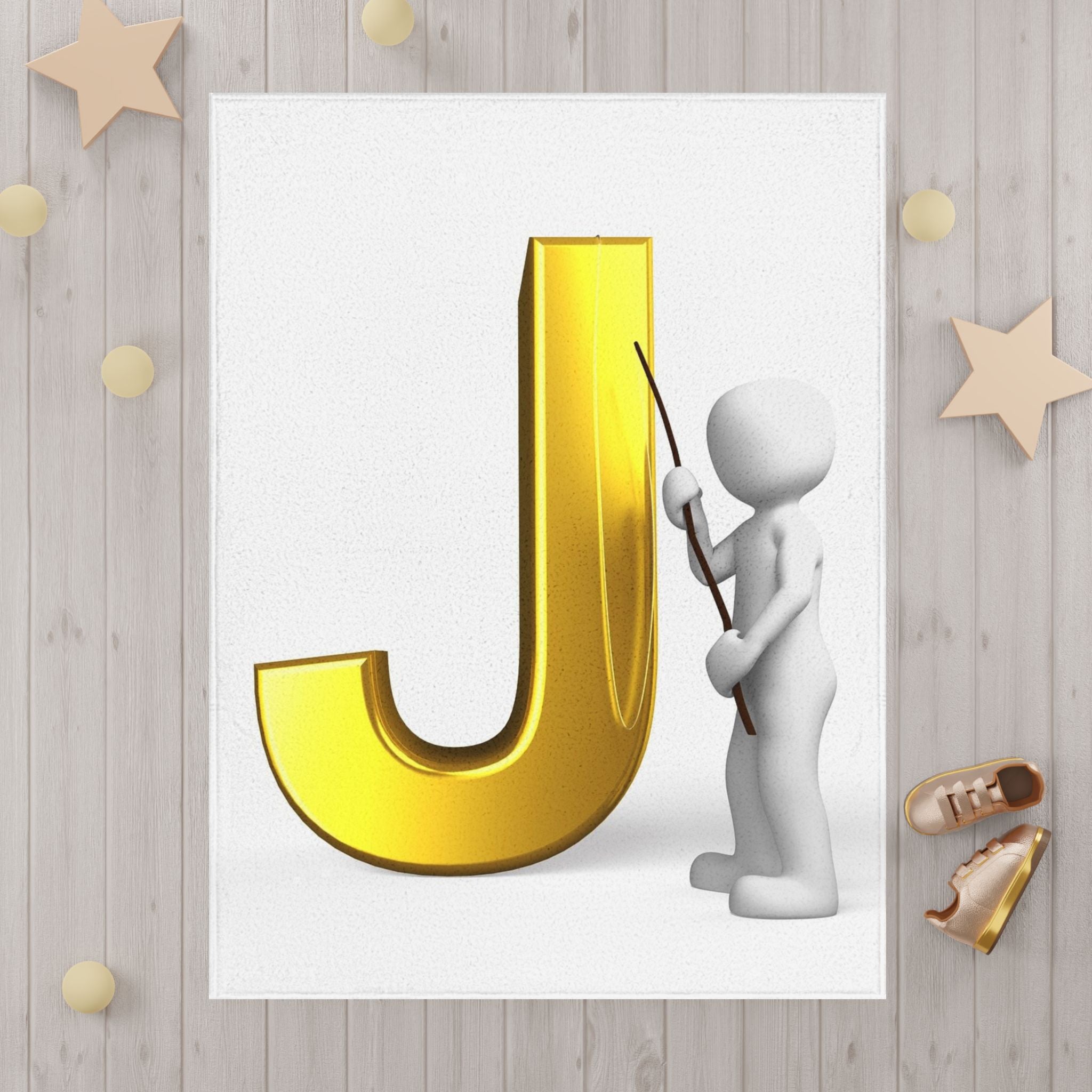 Gold Letter J Toddler Blanket | Monogram Initial Kids Throw