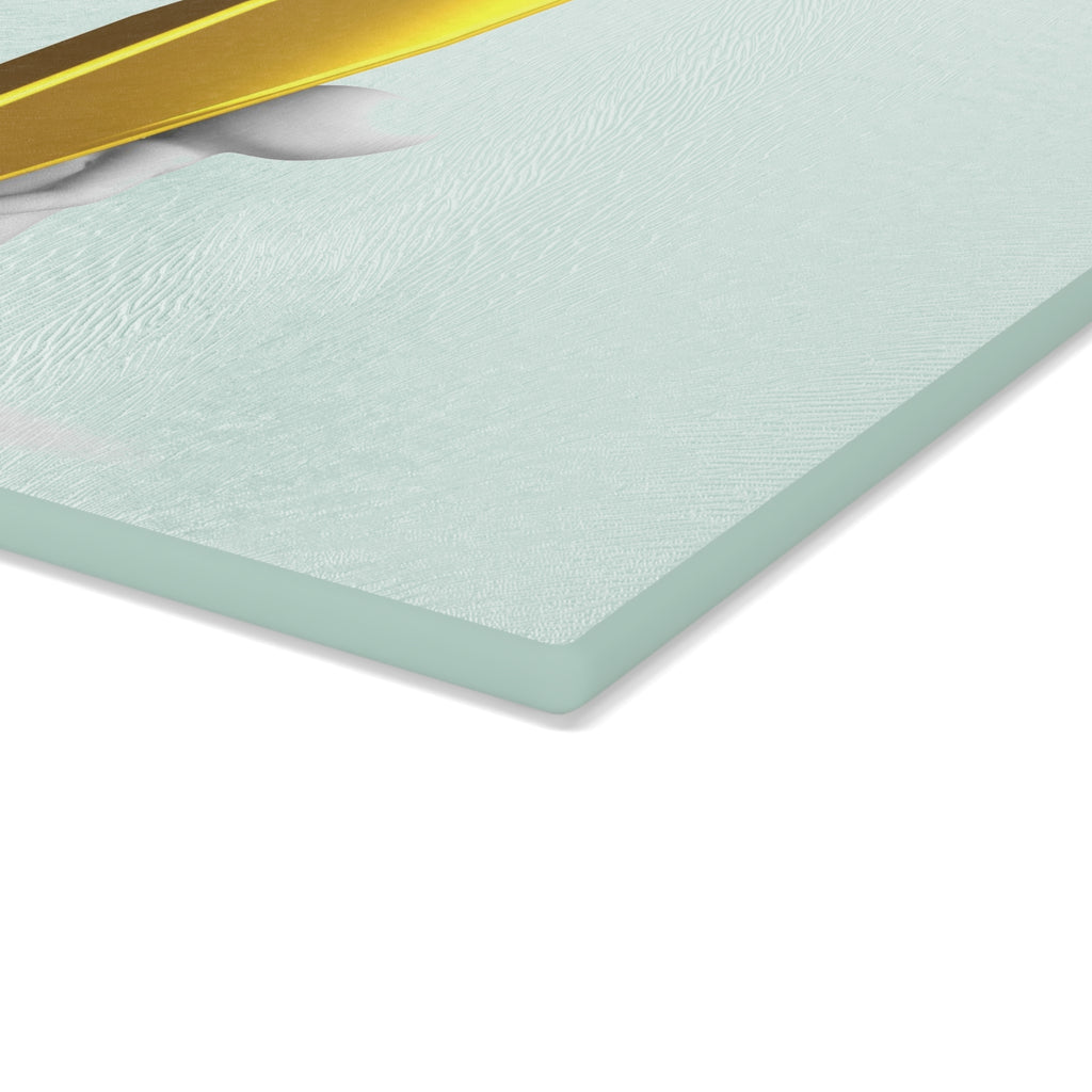3D Figure with Gold Exclamation Mark Glass Cutting Board | Modern Statement Kitchen Decor