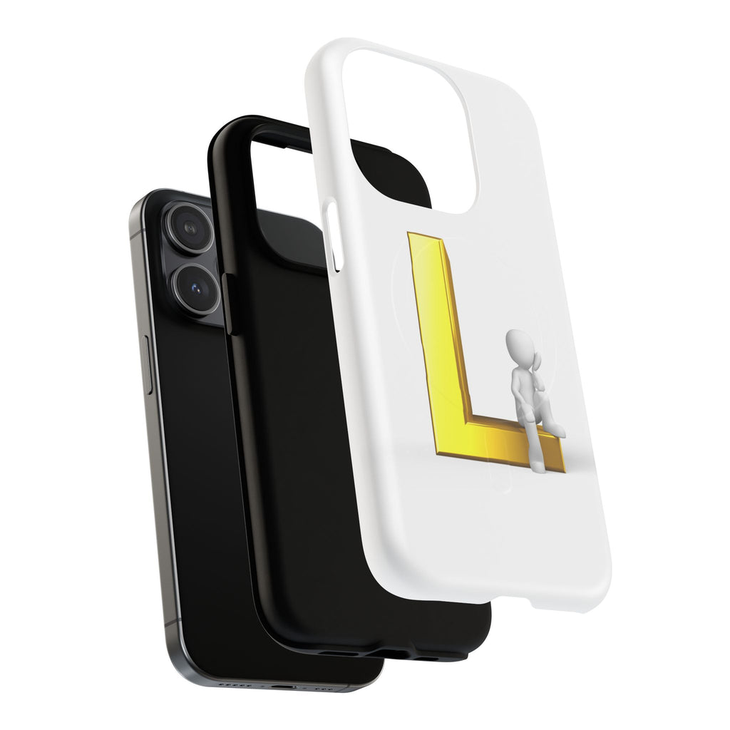 Yellow 3D Letter L with Sitting Figure phone case | Tough Magnetic Case
