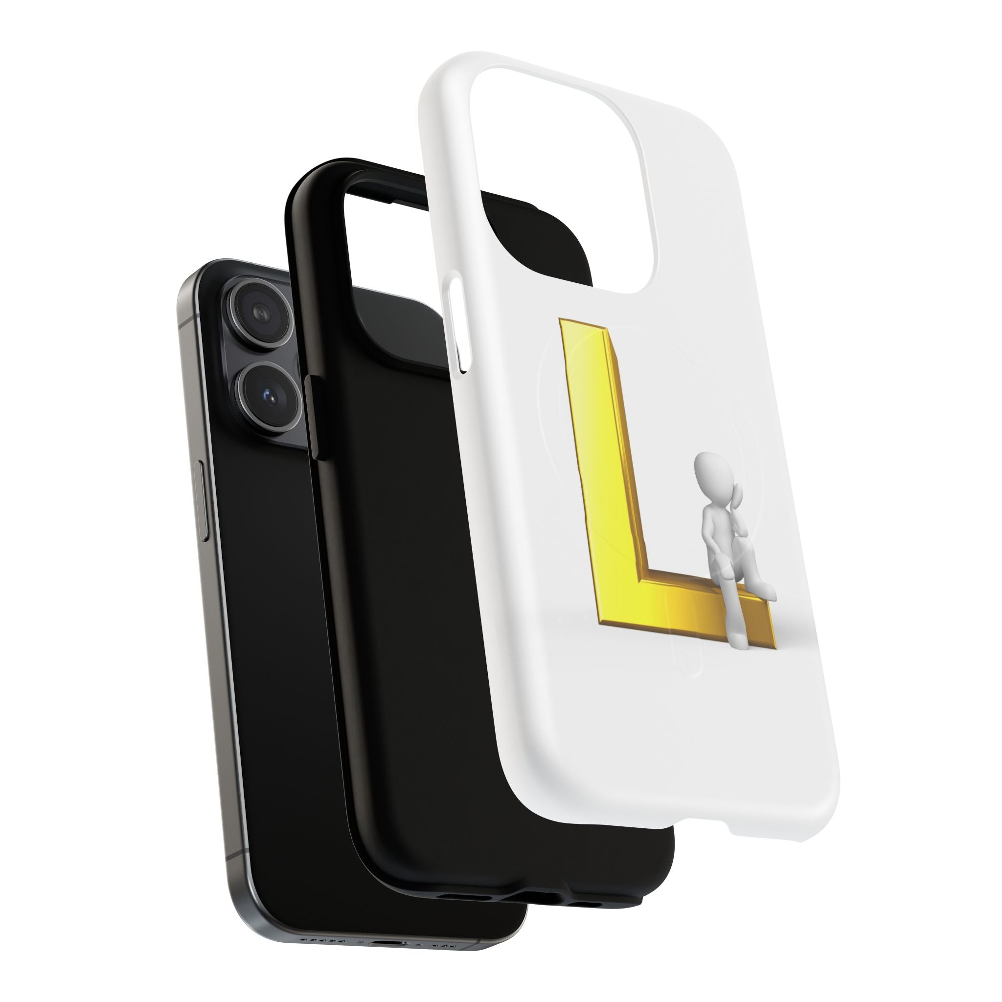 Yellow 3D Letter L with Sitting Figure phone case | Tough Magnetic Case