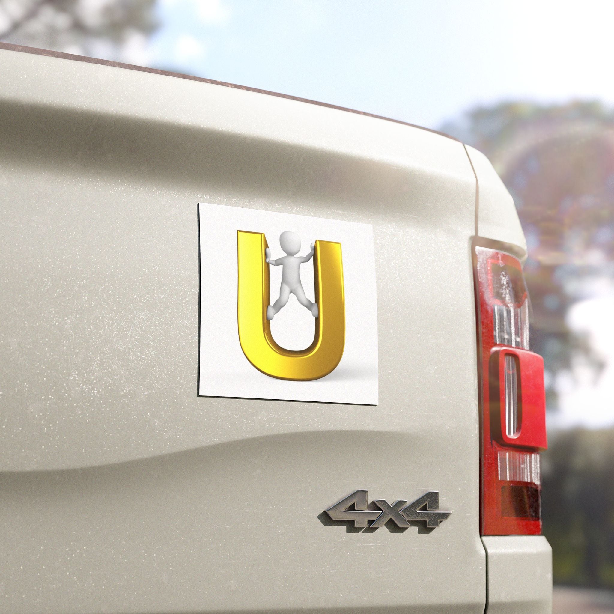 Gold Letter U with Figure Car Magnet | Letter U Alphabet Magnet