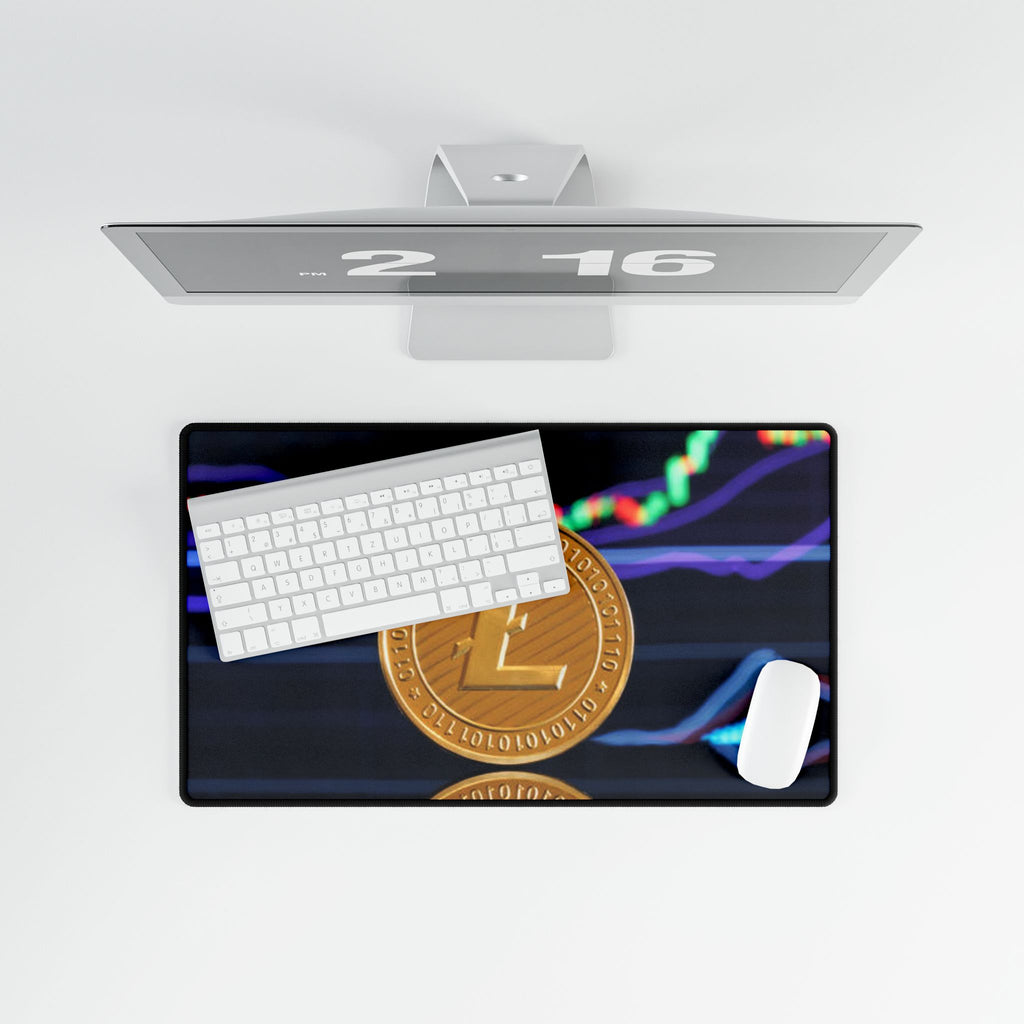 Litecoin coin with crypto chart Desk Mat | Cryptocurrency gaming deskpad