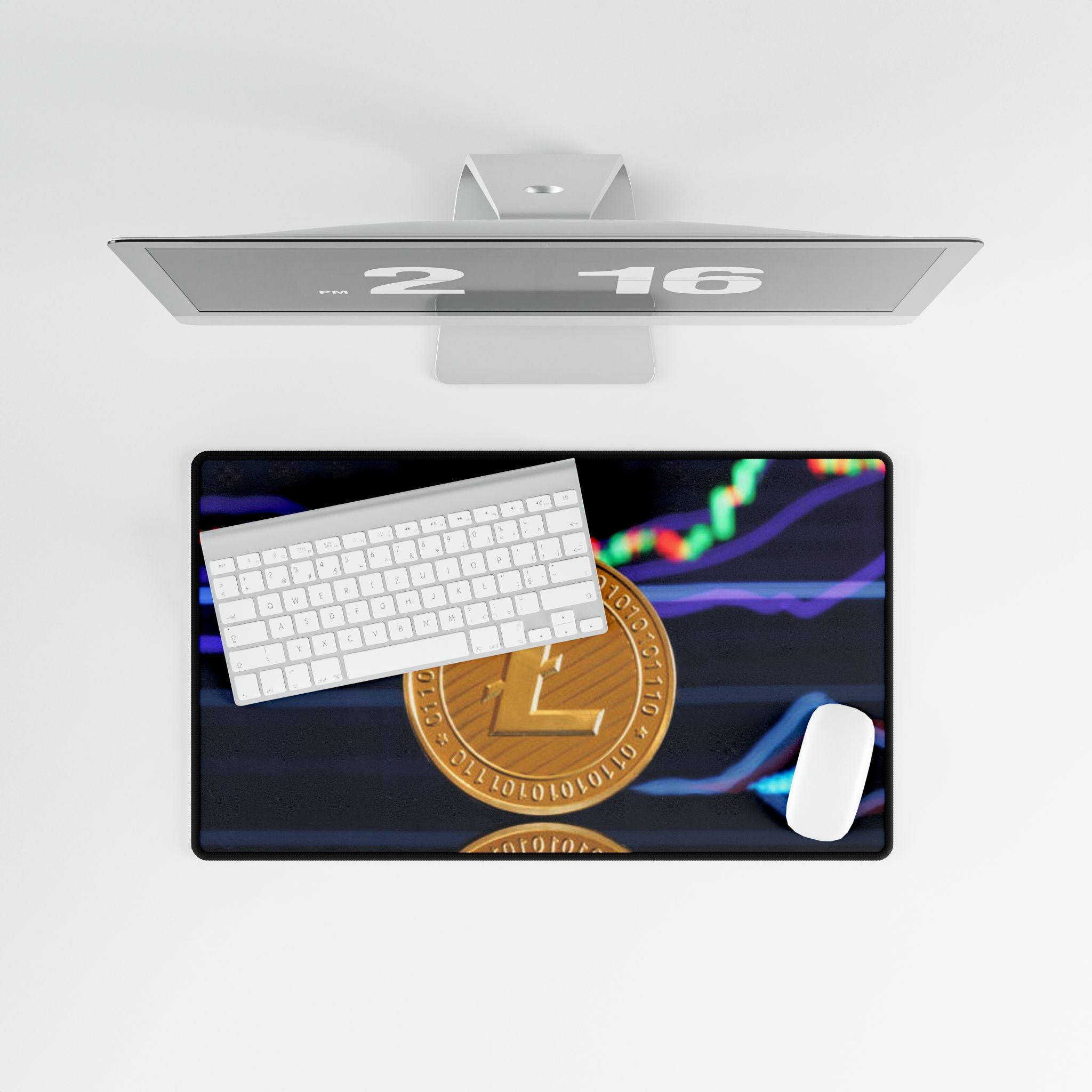 Litecoin coin with crypto chart Desk Mat | Cryptocurrency gaming deskpad