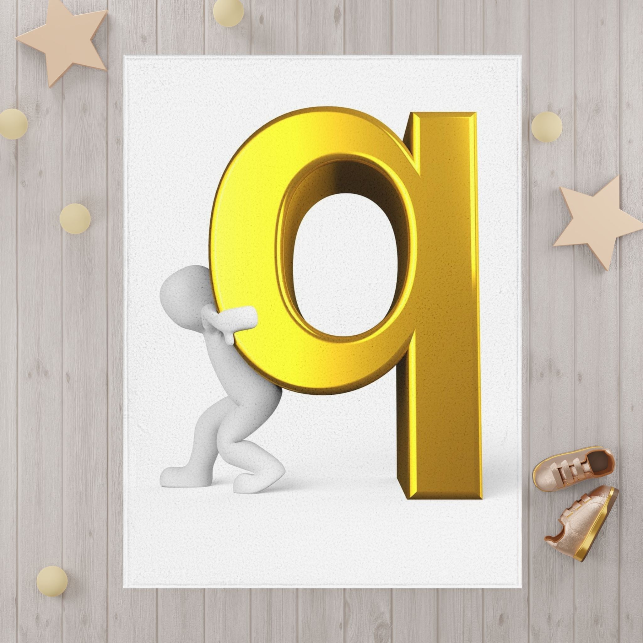 Gold Letter A with Character Toddler Blanket | Alphabet Nursery Decor