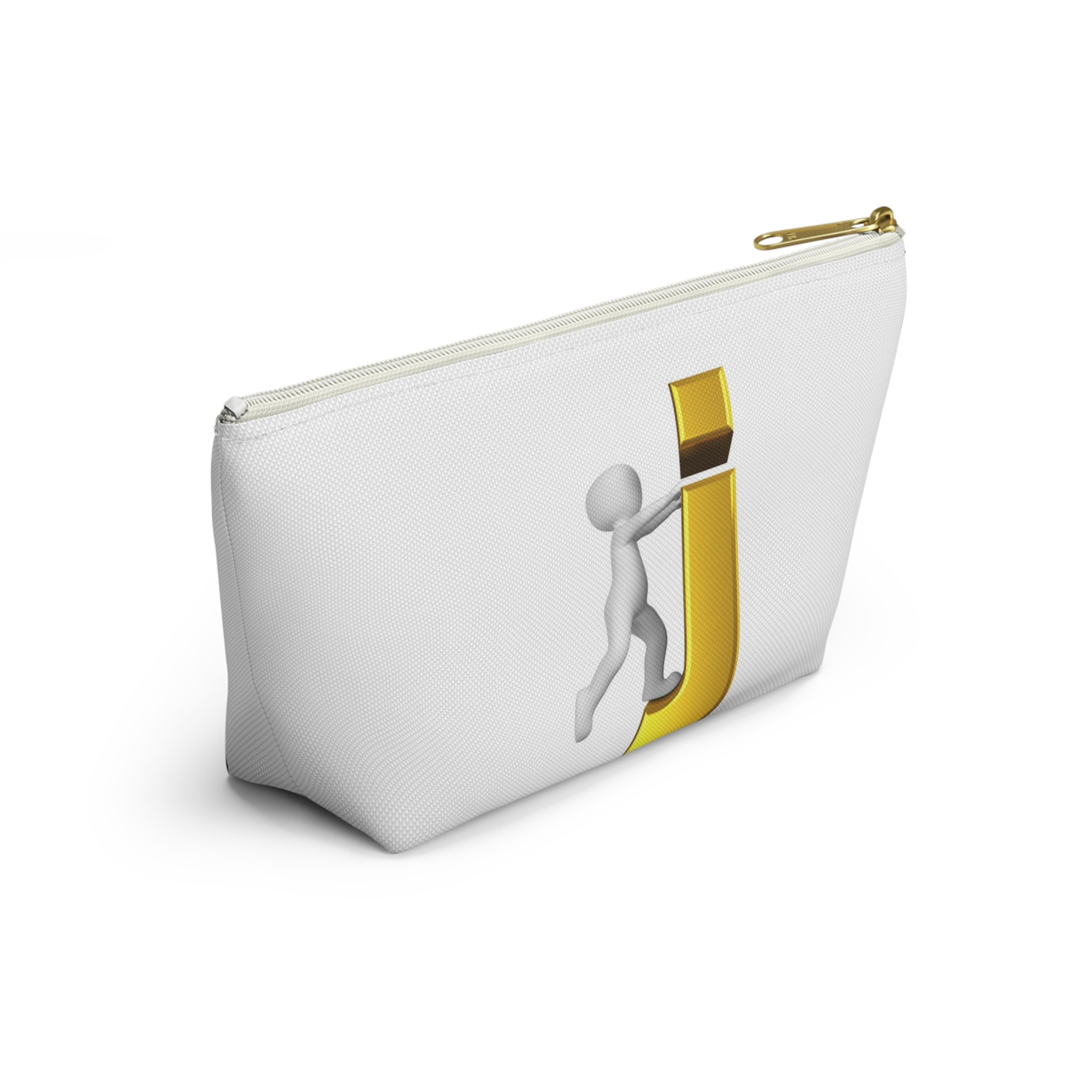Stick Figure Pushing Gold Letter J Accessory Pouch