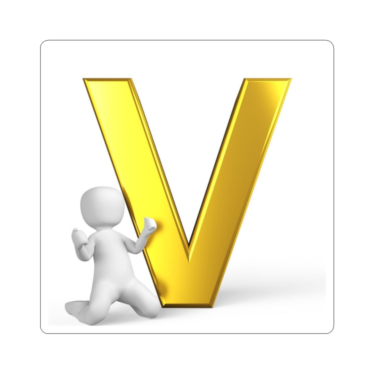 Gold Letter V with 3D Character Sticker, Kiss-Cut Sticker | Monogram Initial Decal