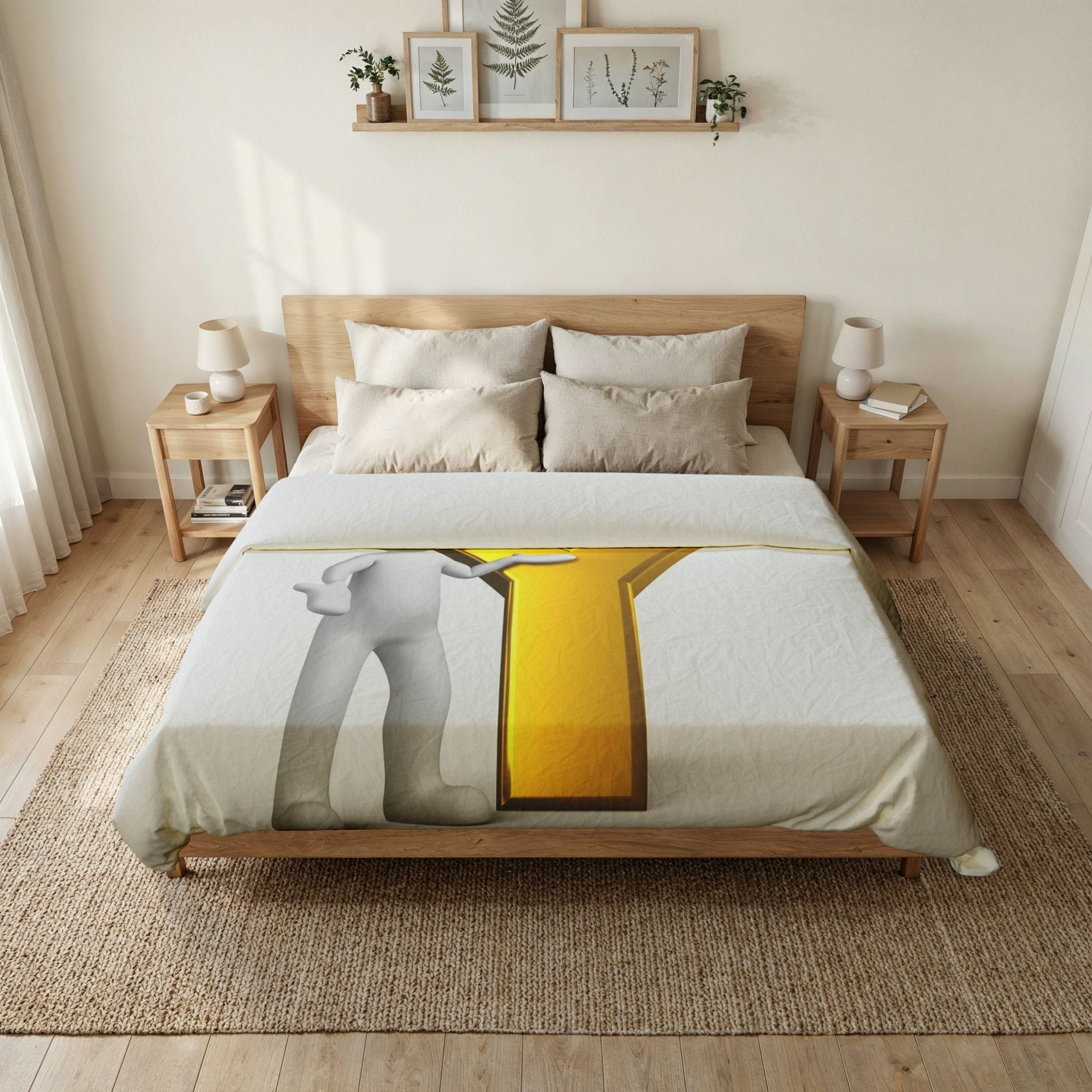 Golden Letter Y with 3D Figure Duvet Cover | Alphabet Initial Bedding