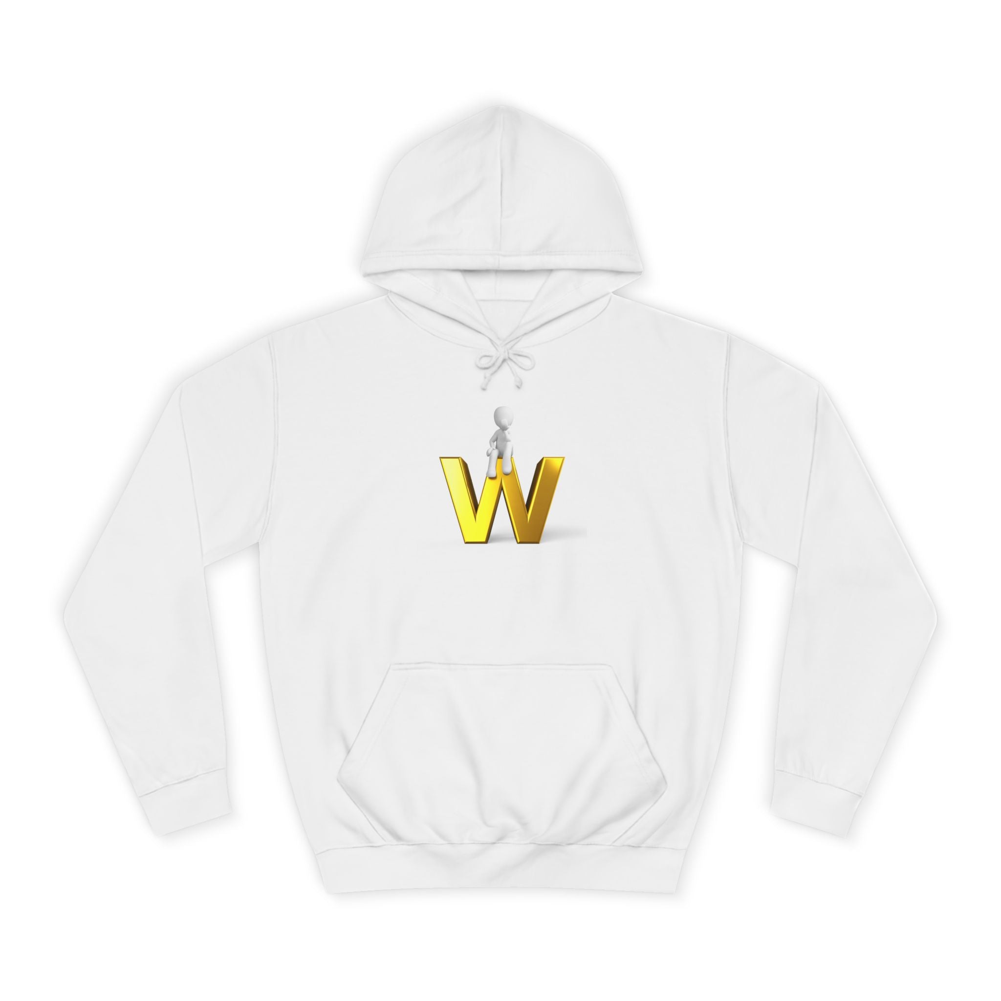 3D Gold W Letter with Sitting Figure Hoodie | Initial W Sweatshirt