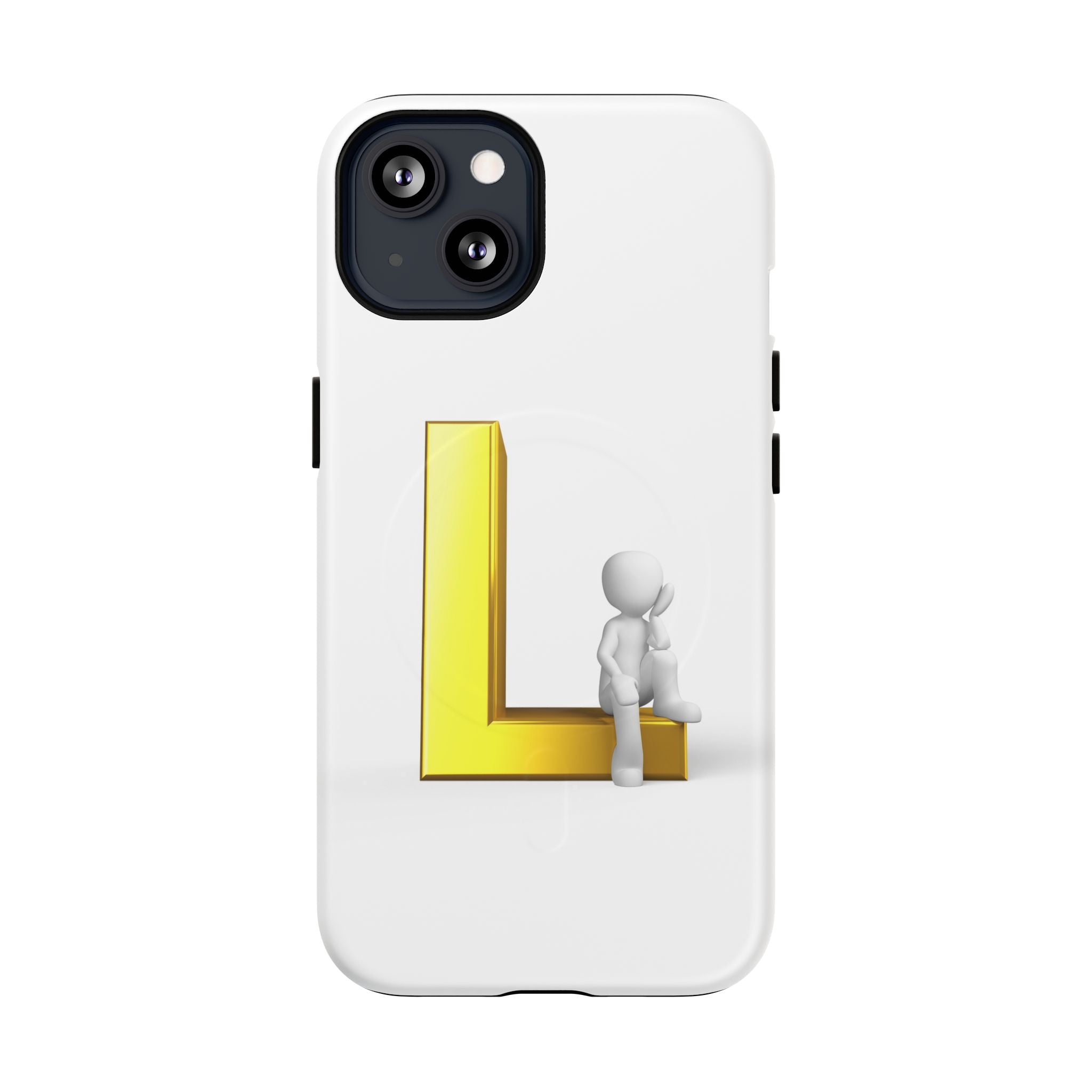 Yellow 3D Letter L with Sitting Figure phone case | Tough Magnetic Case