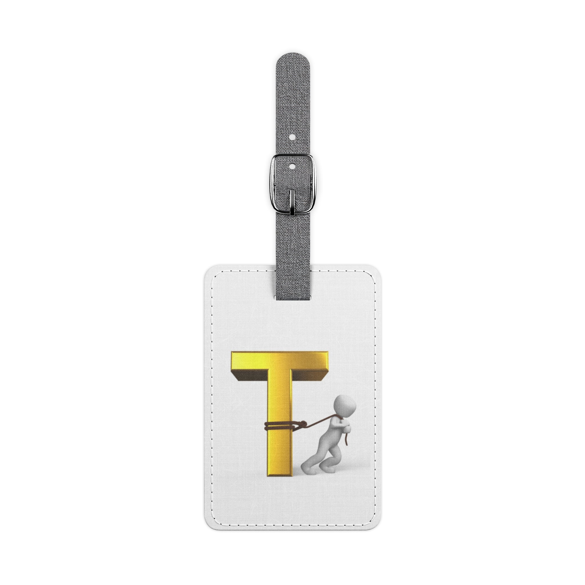 3D Gold Letter T with Figure Luggage Tag | Rectangle Polyester