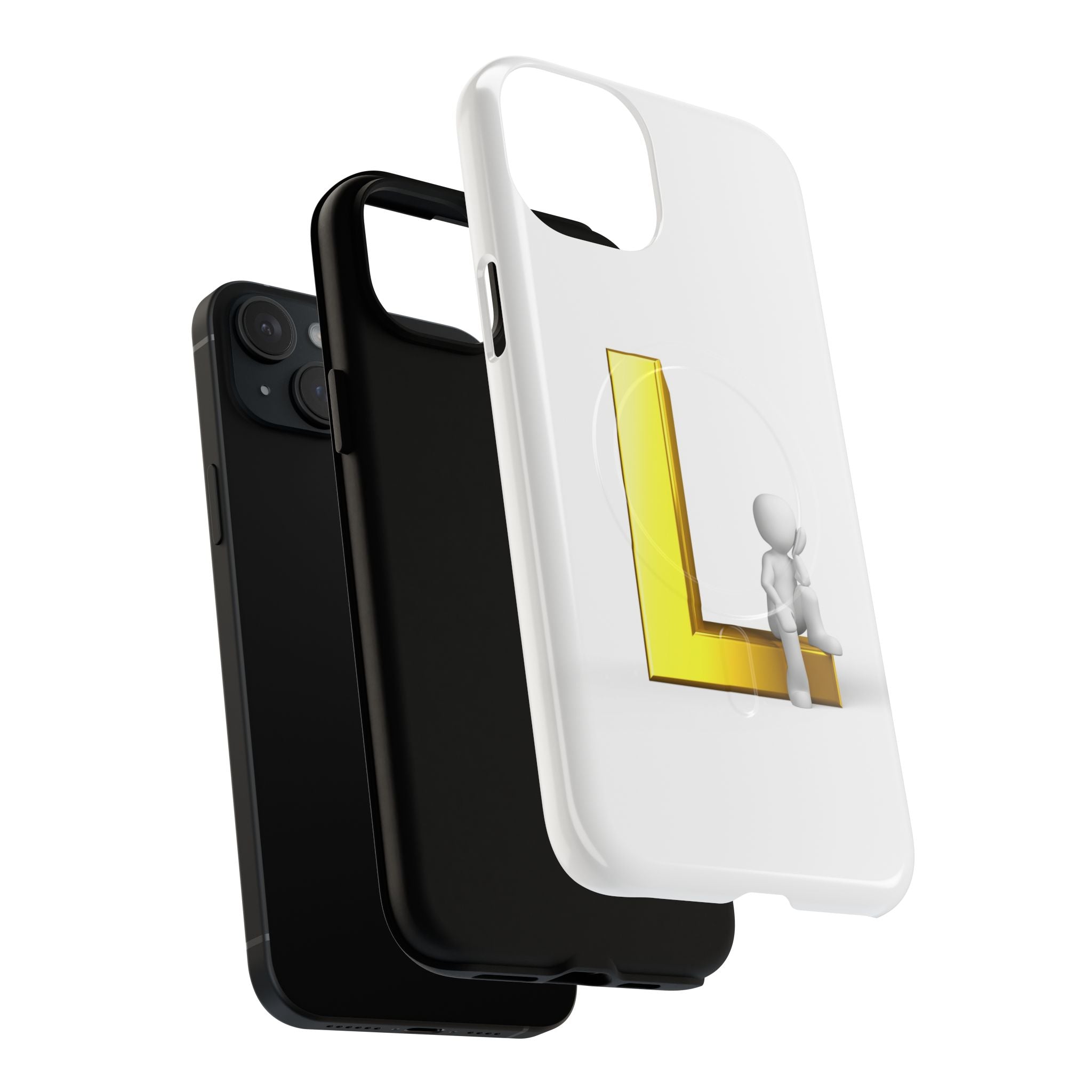 Yellow 3D Letter L with Sitting Figure phone case | Tough Magnetic Case
