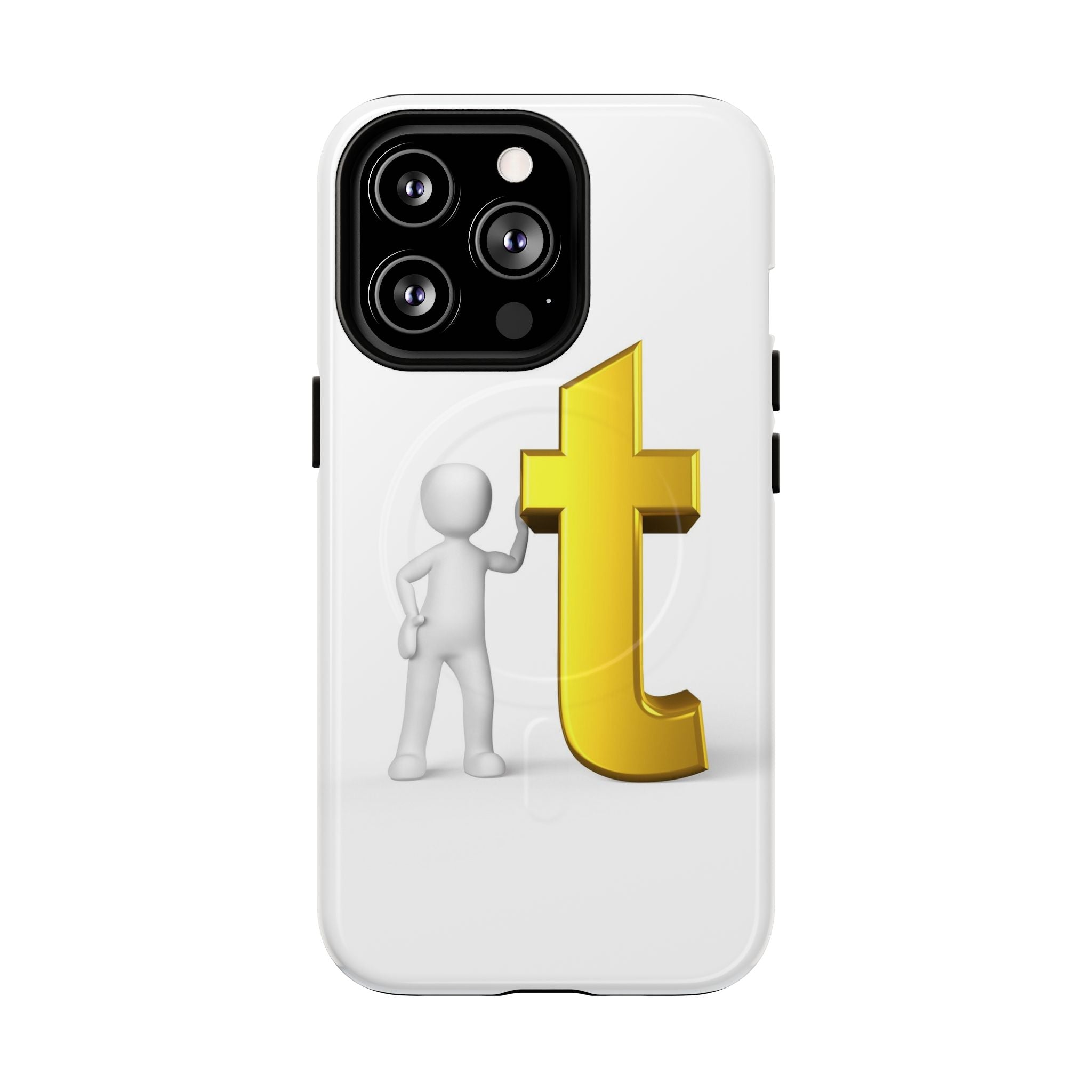 Coque de téléphone 3D Personnage appuyé sur une lettre T dorée | Coque magnétique robuste