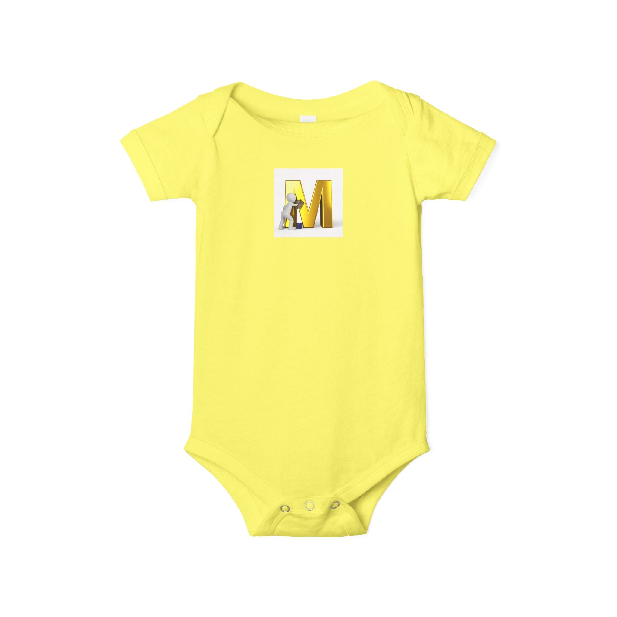 Lettre M jaune avec grenouillère souris | Body bébé initiales monogramme
