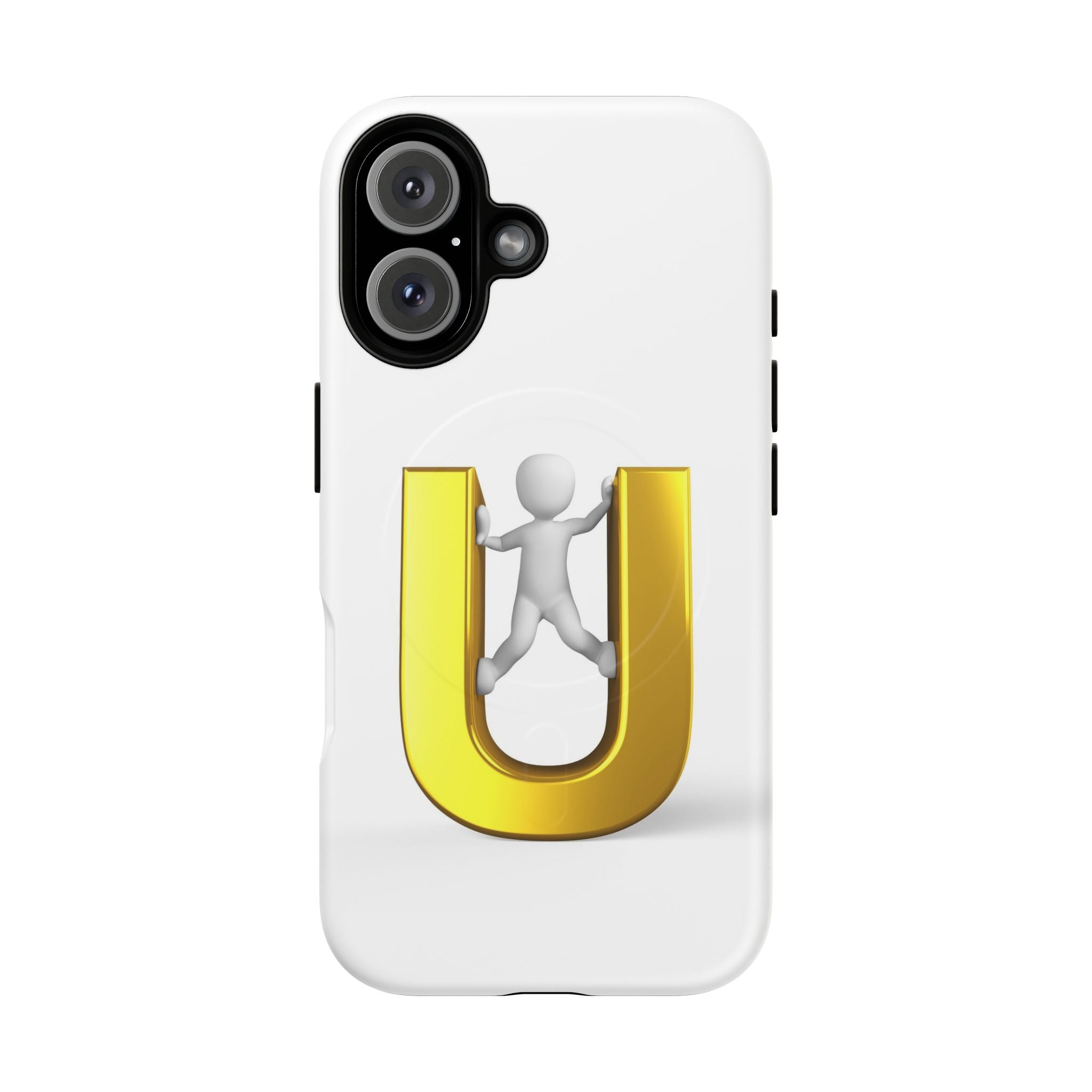 Coque de téléphone en 3D Dorée Lettre U avec Bonhomme Allumette | Coque Magnétique Robuste