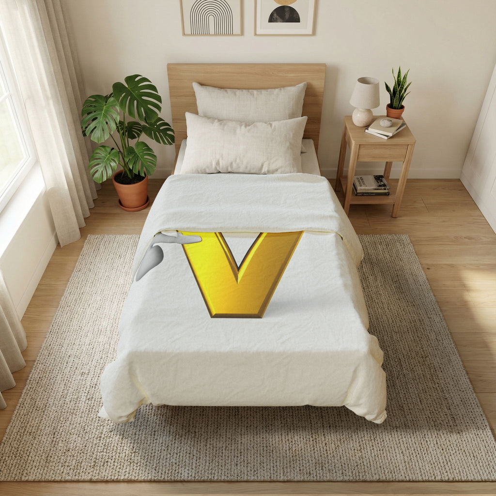 3D Stick Figure Gold Letter V Duvet Cover