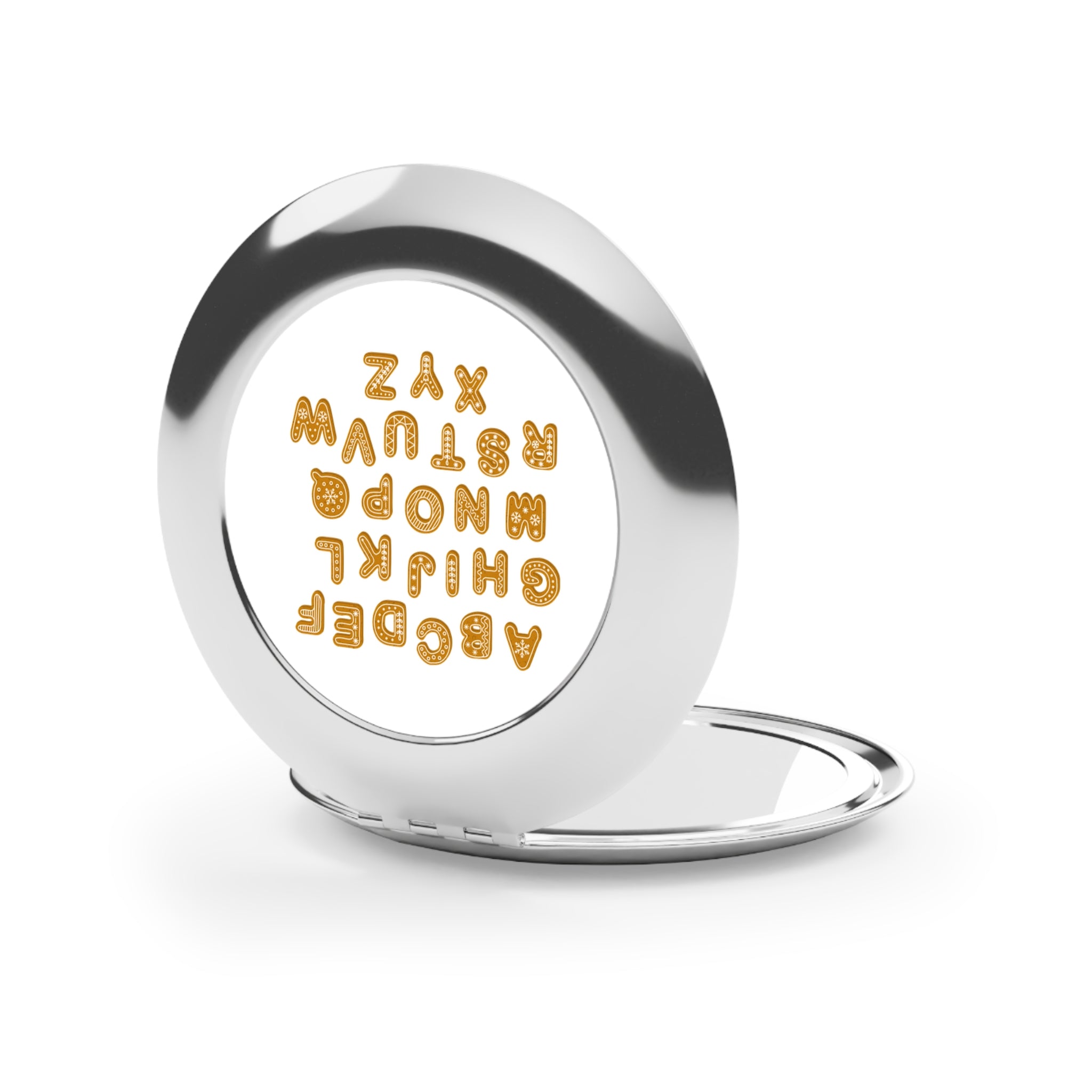 Gingerbread Alphabet Compact Travel Mirror | Cookie Letter Makeup Mirror