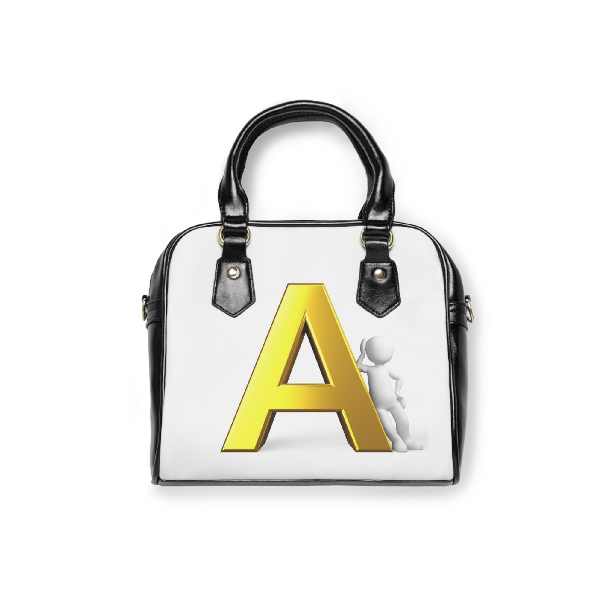 Gold Letter A Monogram Shoulder Handbag | Initial Purse, White Black Trim
