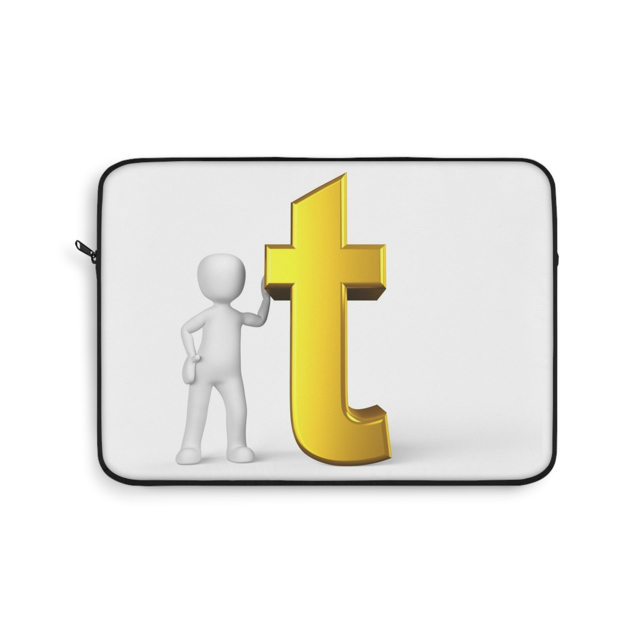 3D Figure with Gold Letter T Laptop Sleeve | Monogram Initial Case