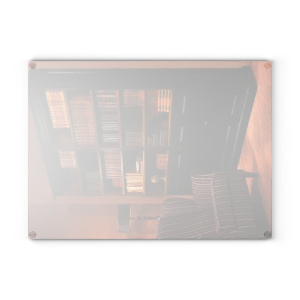 Cozy Library Bookshelf Glass Cutting Board | Kitchen Charcuterie Cheese Board