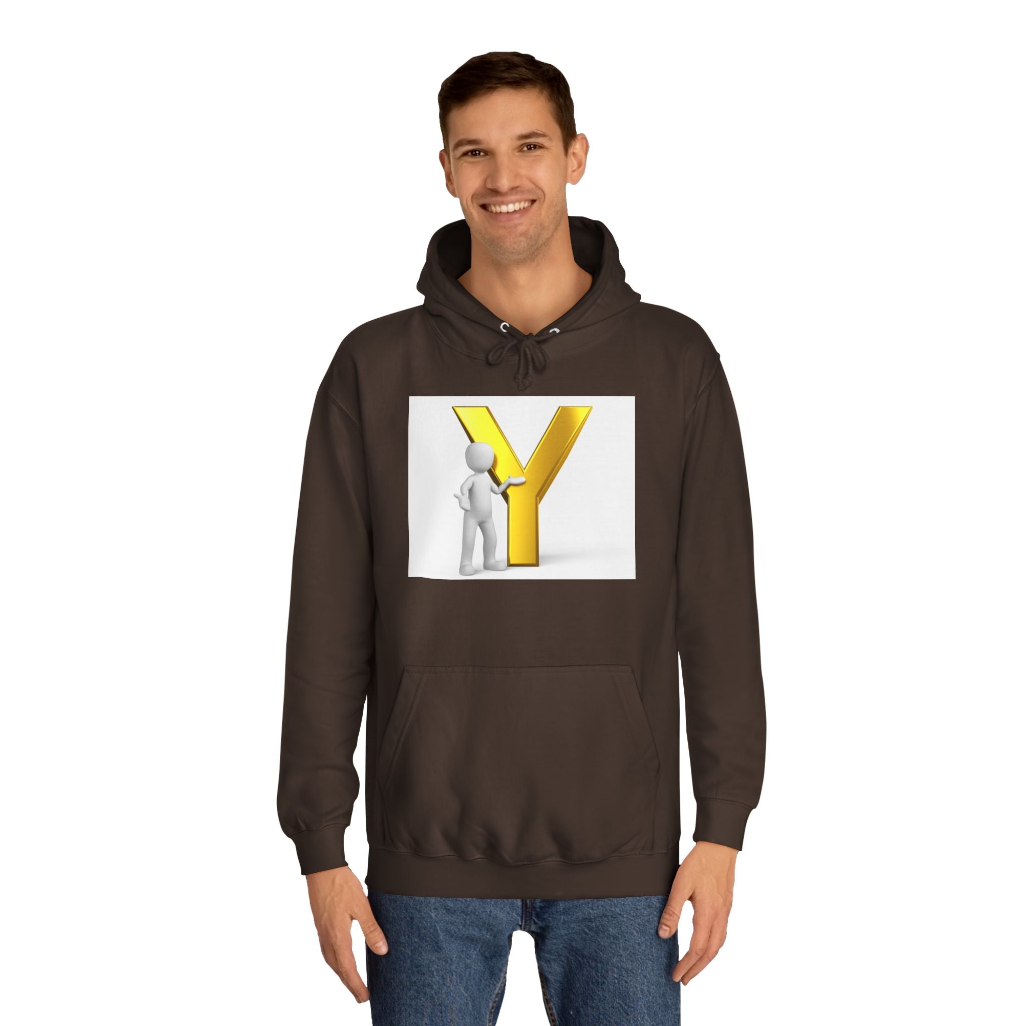 3D Gold Letter Y with Figure Hoodie | Initial Monogram Sweatshirt