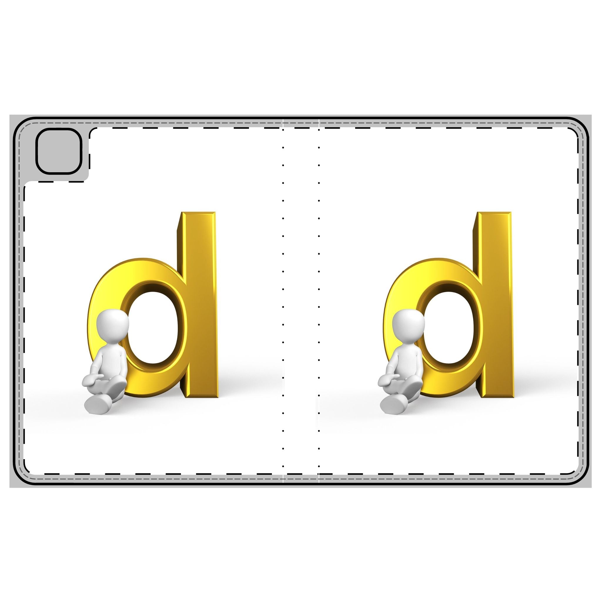 Étui portefeuille pour tablette avec la lettre D dorée et figurine assise | Monogramme initiale D