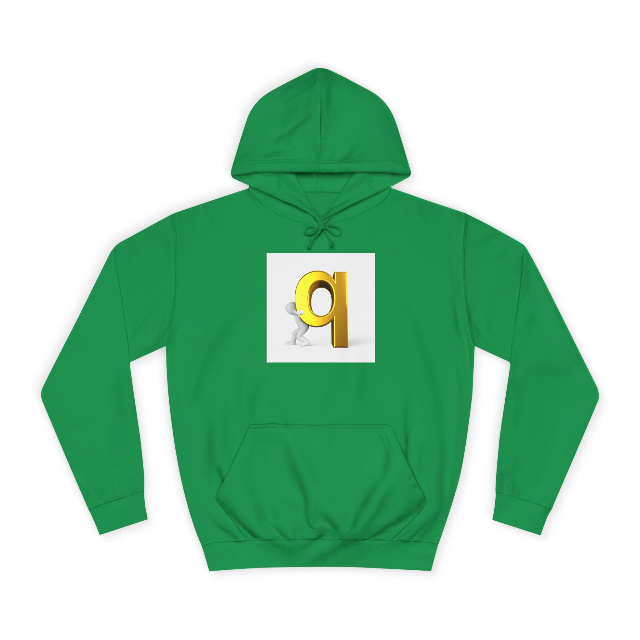 Gold Letter Q Hoodie | 3D Figure Pushing Q Graphic
