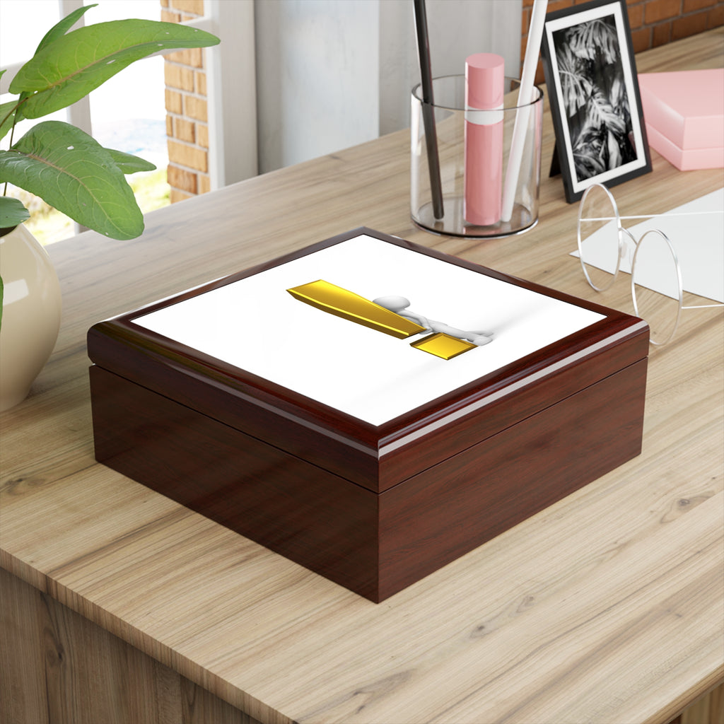Gold Exclamation Mark Illustration Jewelry Box | Glossy Keepsake Box