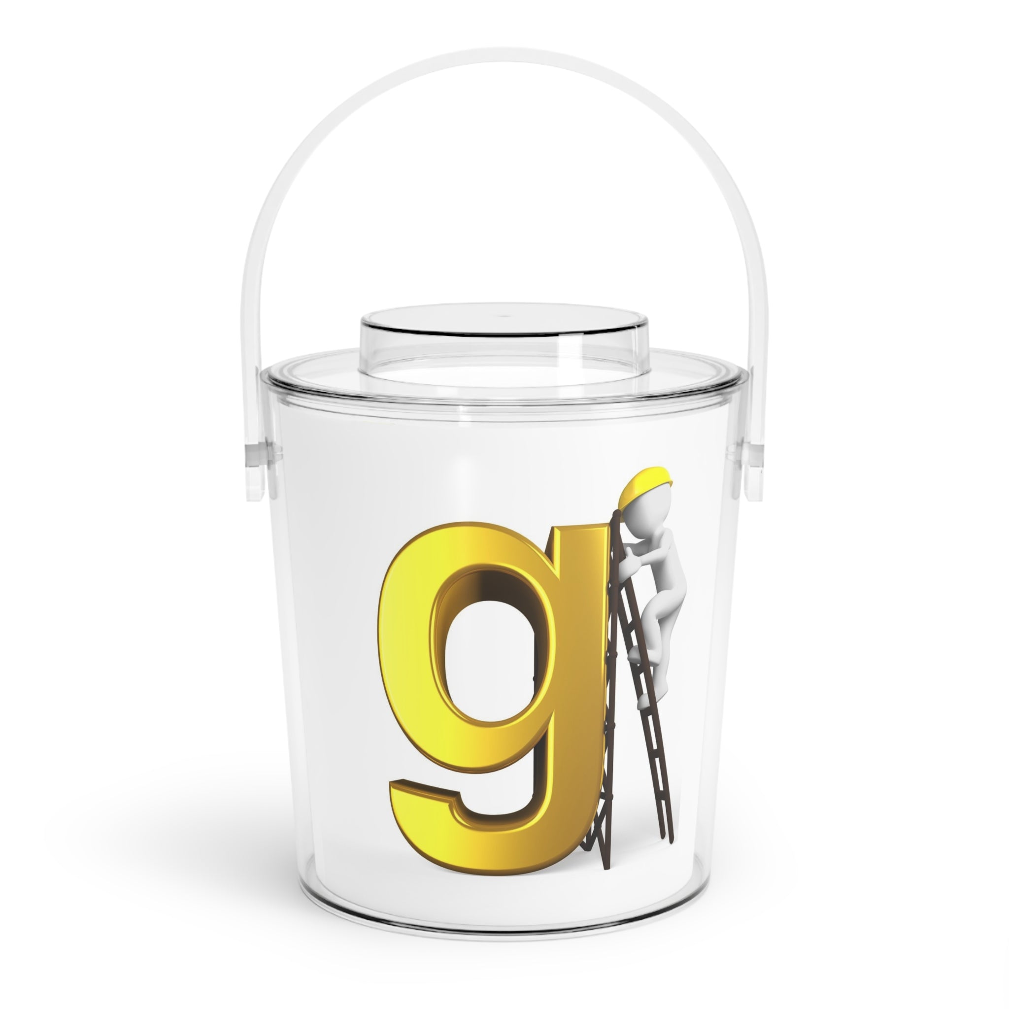Gold Letter G with Worker Illustration Ice Bucket | Clear Acrylic Ice Bucket with Handle