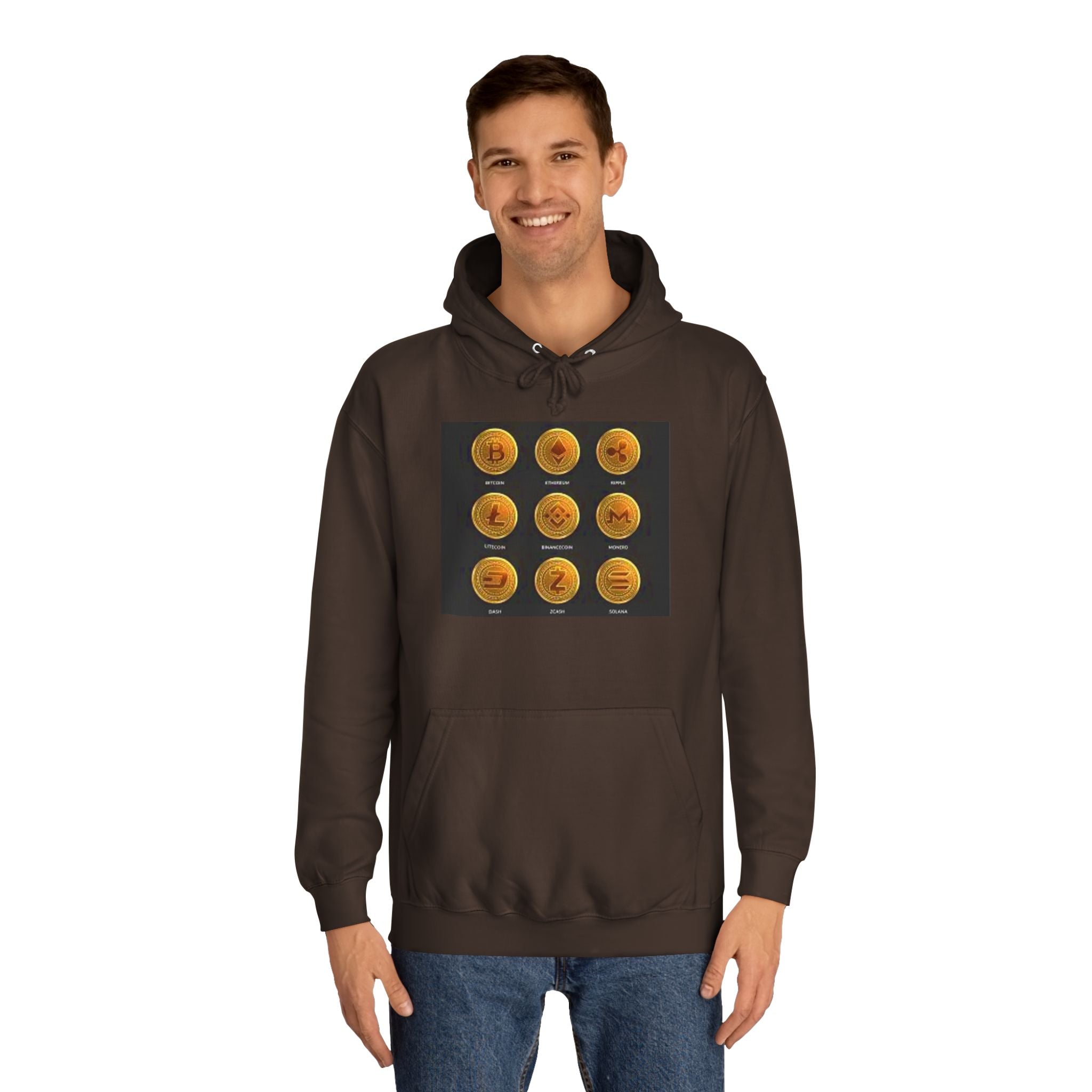 Crypto Coin Icons Hoodie | Bitcoin Ethereum Litecoin Ripple Doge Zcash Monero