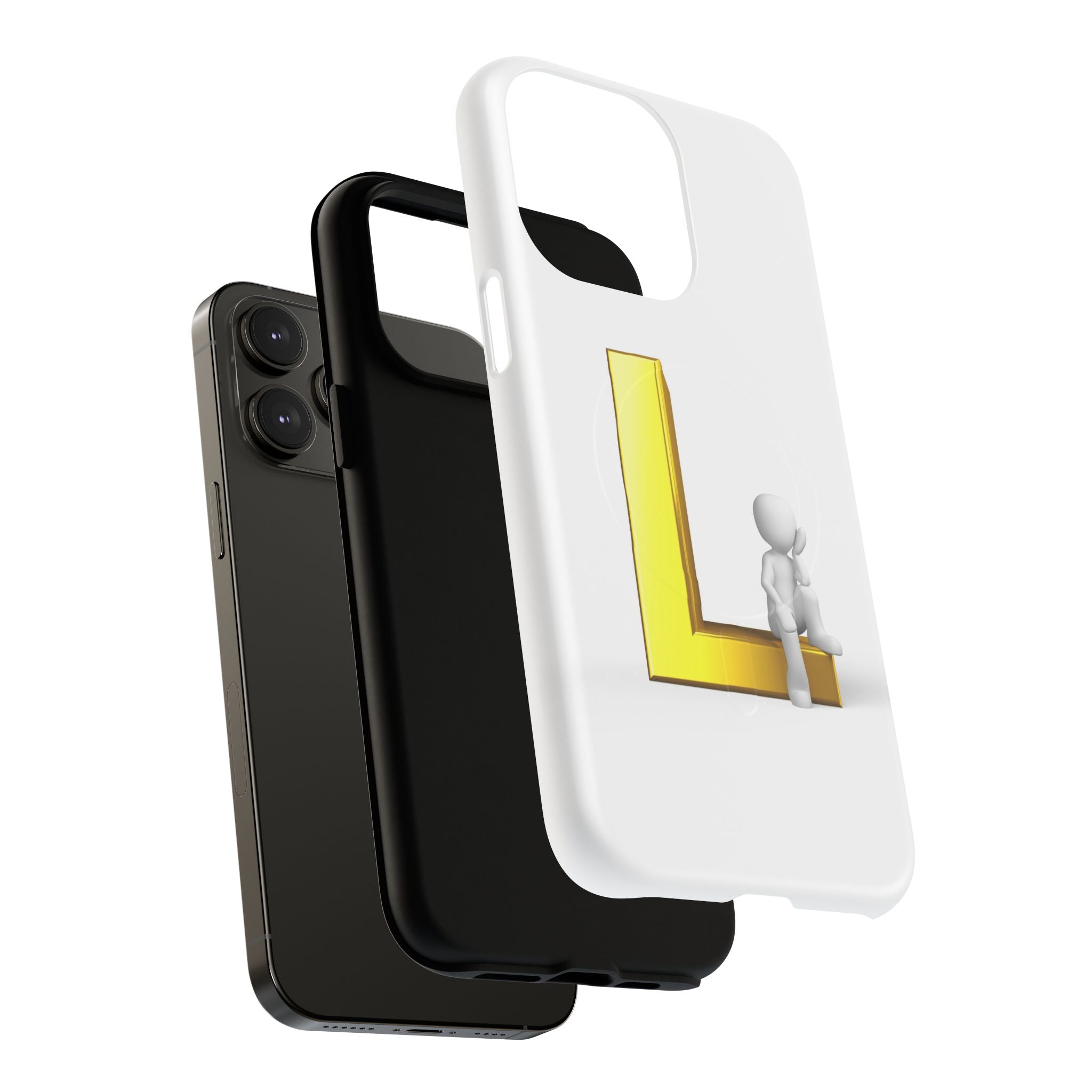 Yellow 3D Letter L with Sitting Figure phone case | Tough Magnetic Case