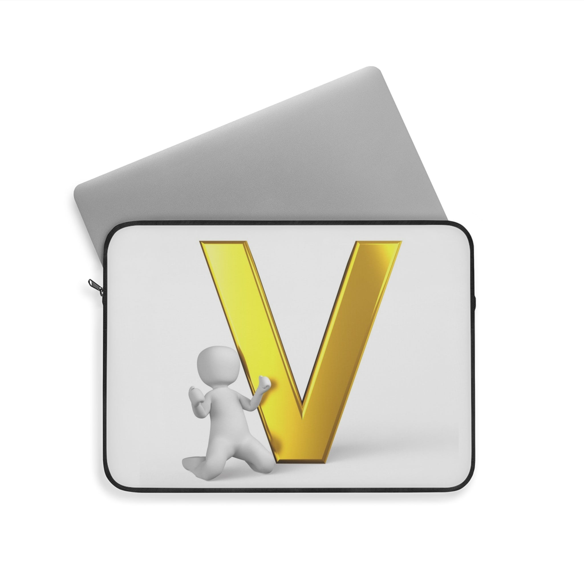 Gold Letter V Initial Laptop Sleeve | Monogram Alphabet Case