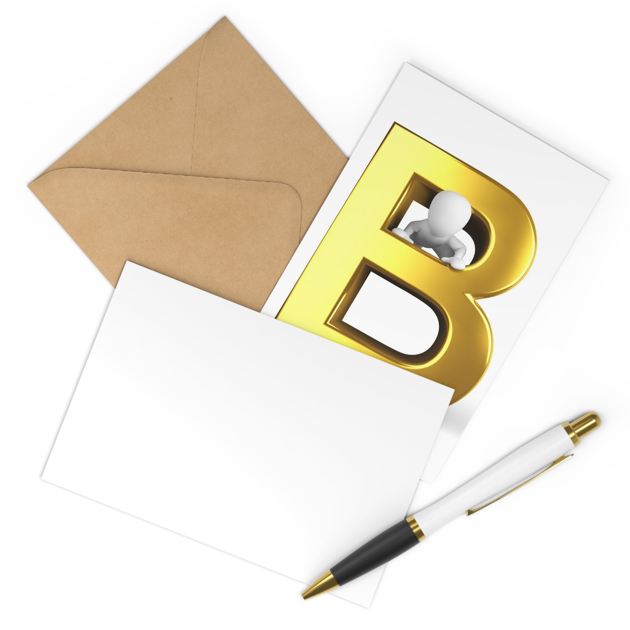 3D Gold Letter B with Figure Postcards | Pack of 7