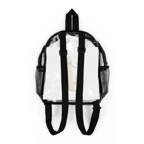 Sac à dos transparent pour stade avec bonhomme allumette 3D poussant la lettre J jaune | Sac d'école transparent
