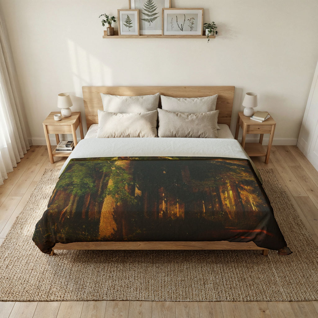 Forest Landscape Cotton Duvet Cover | Woodland Trees Illustration