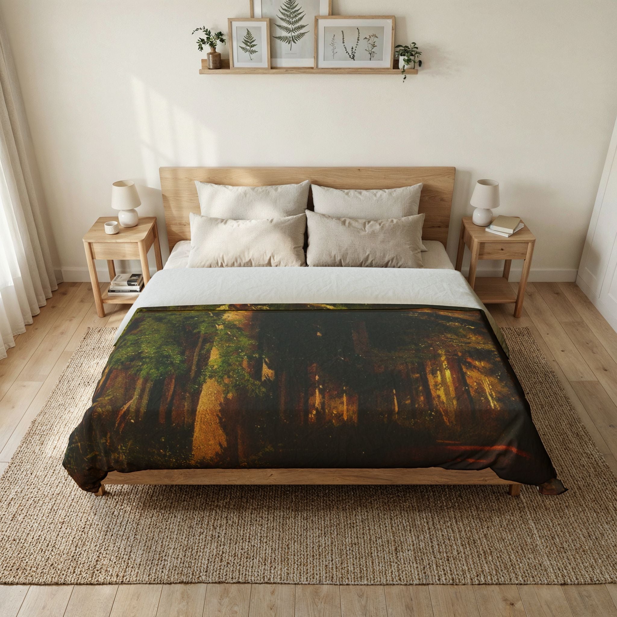 Forest Landscape Cotton Duvet Cover | Woodland Trees Illustration