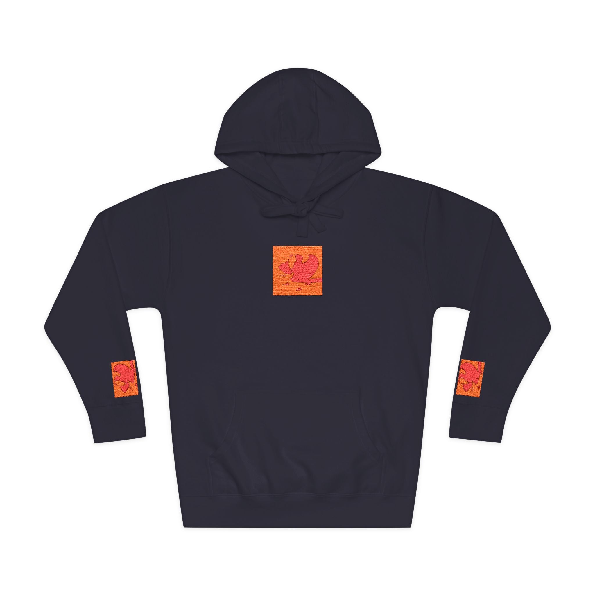 Orange Phoenix Pixel Art Hoodie | Square Chest & Sleeve Patch