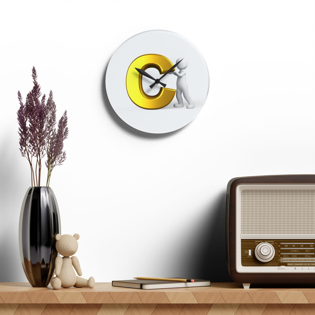 3D Gold Letter c with Figure Acrylic Wall Clock | Modern Legal Decor
