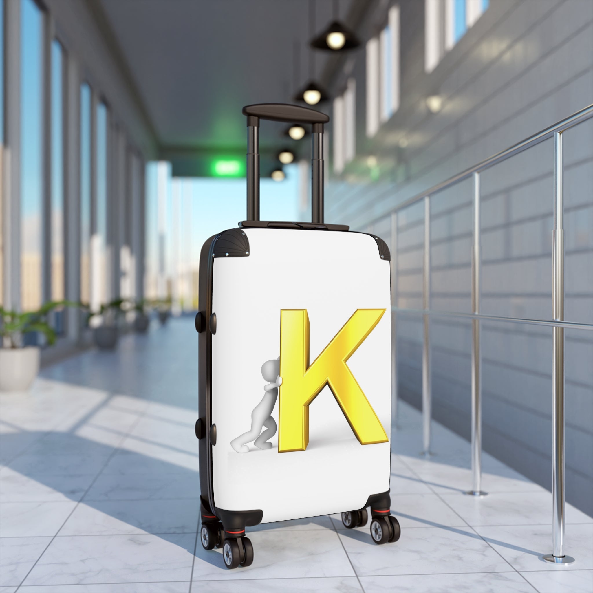 Yellow Letter K Monogram Suitcase | Personalized Initial Luggage